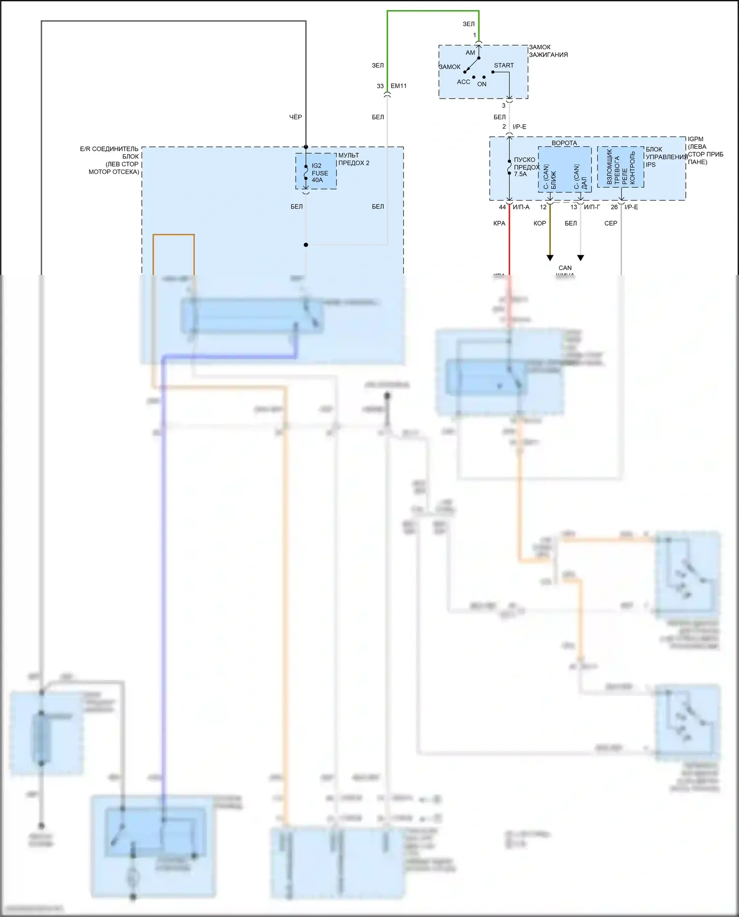 Kona Hyundai I рестайлинг (2020-2024): Электросхема стартера, без смарт-ключа 