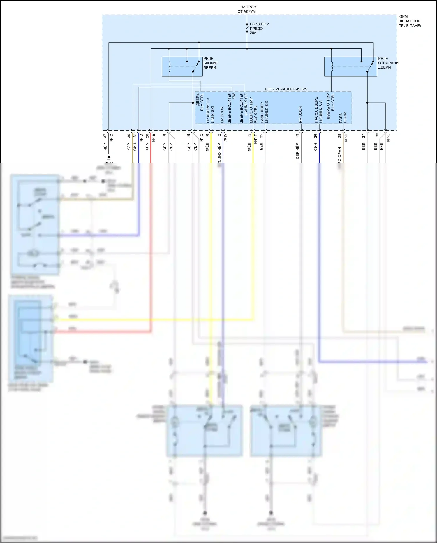 Kona Hyundai I рестайлинг (2020-2024): Электросхема центрального замка (1 из 2) 