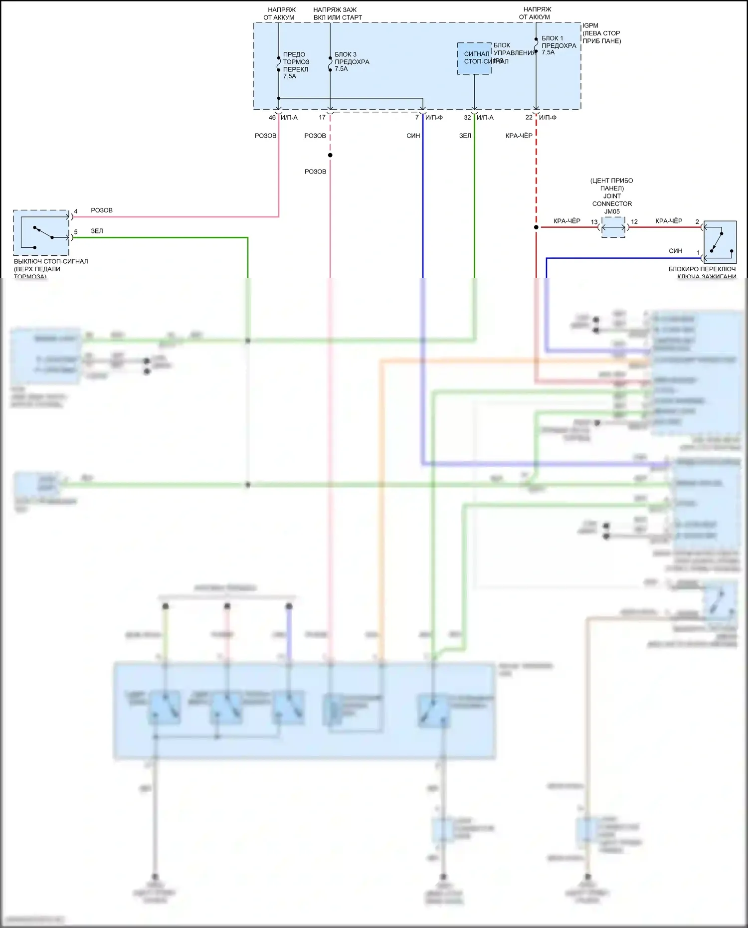 Kona Hyundai I (2017-2021): Электросхема блокировки селектора, автомат коробки передач 