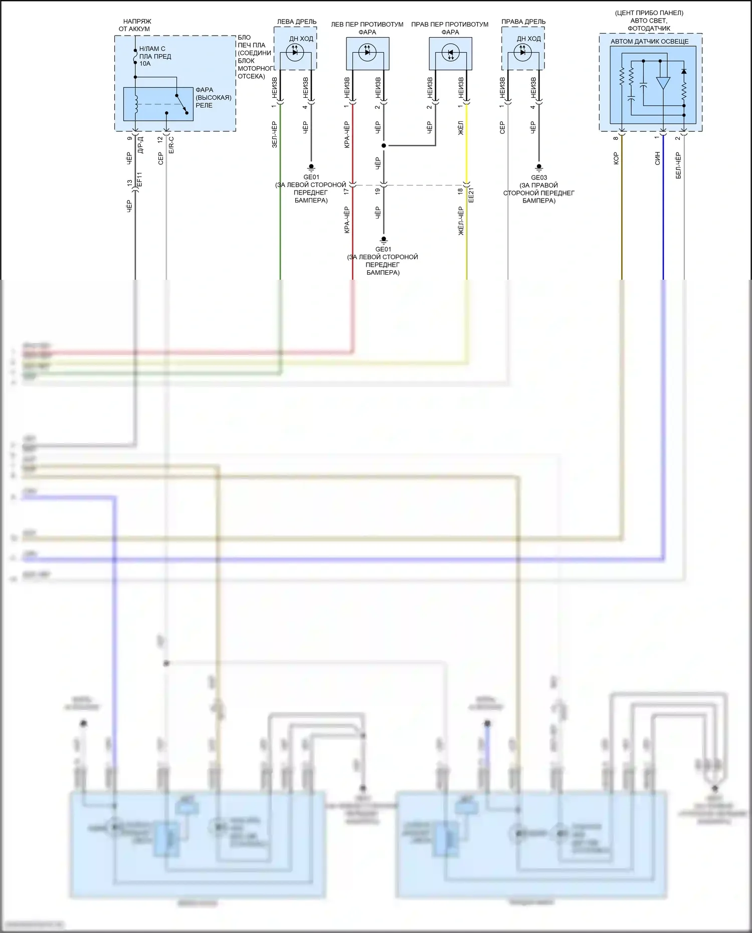 Kona Hyundai I (2017-2021): Электросхема автоламп, со светодиодными фарами (2 из 2) 