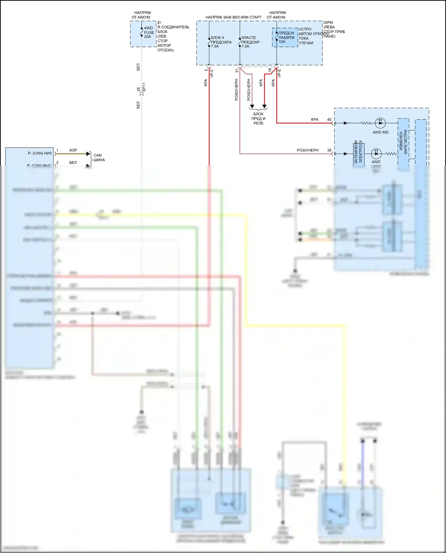 Kona Hyundai I (2017-2021): 2,0л, электросхема раздаточной коробки 