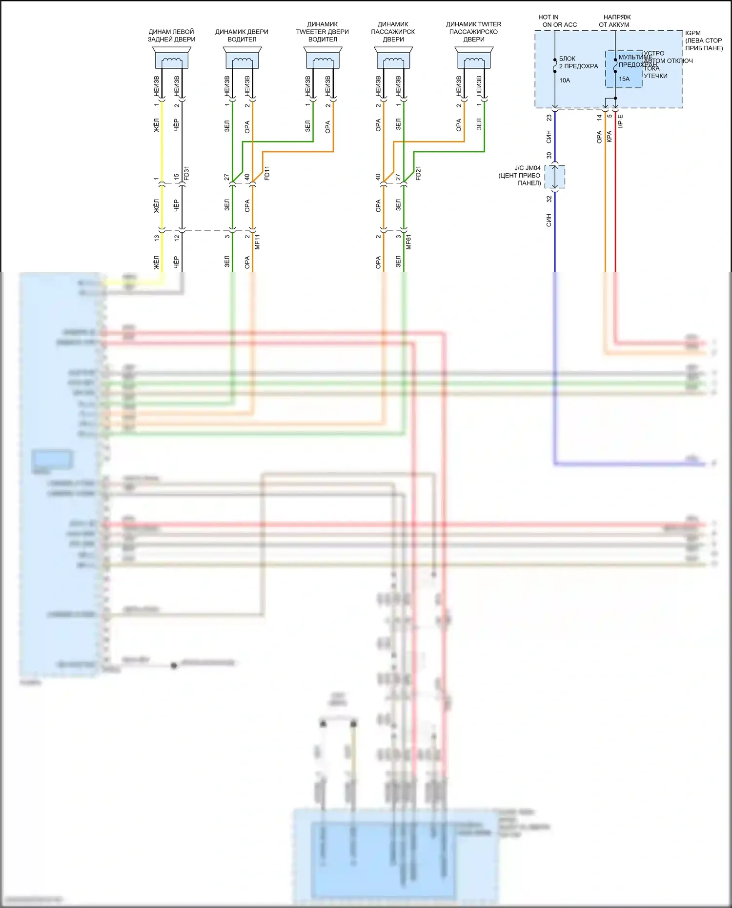 Kona Hyundai I (2017-2021): Электросхема магнитолы, без навигации (1 из 3) 
