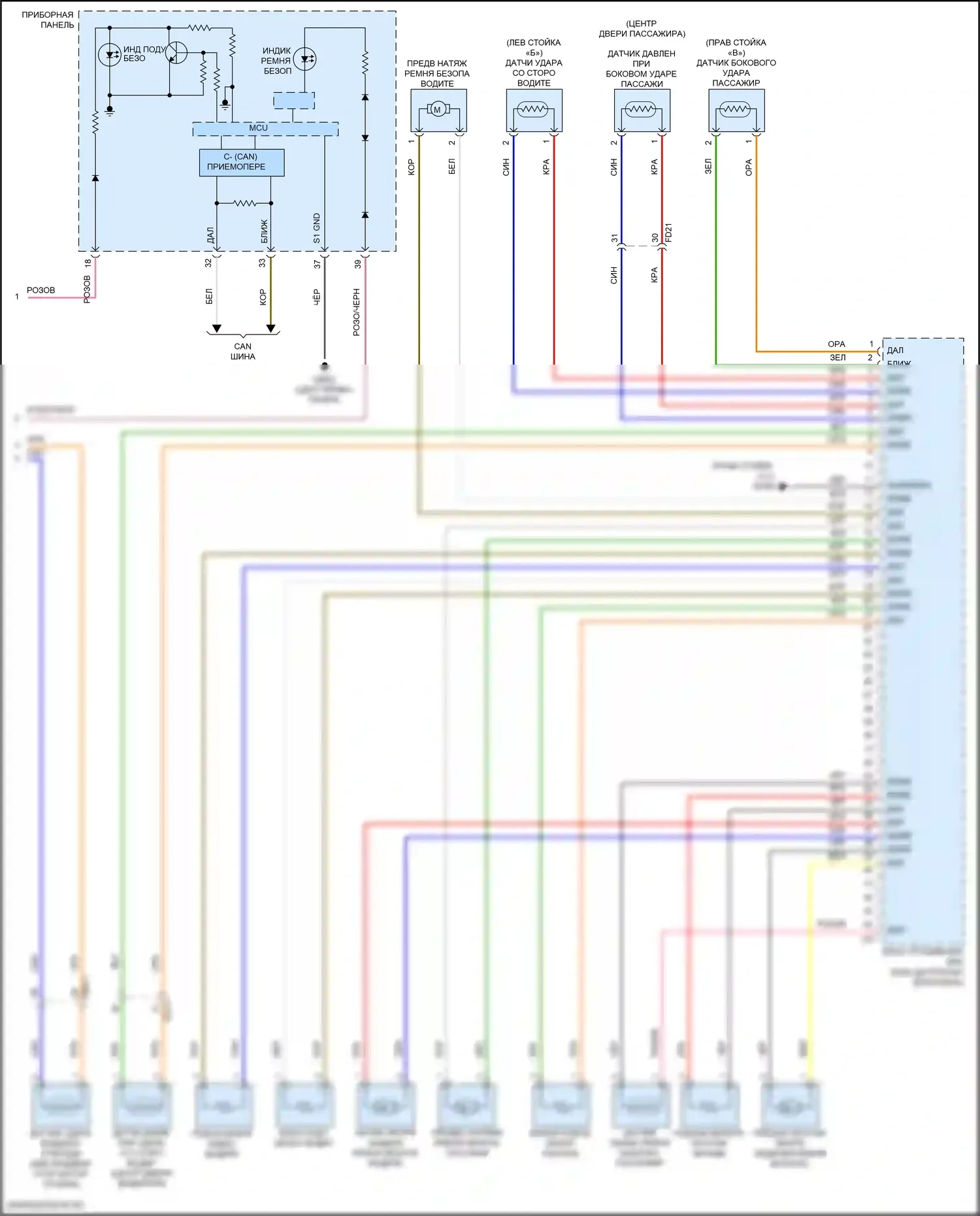 Kona Hyundai I (2017-2021): Электросхема подушек безопасности (2 из 2) 