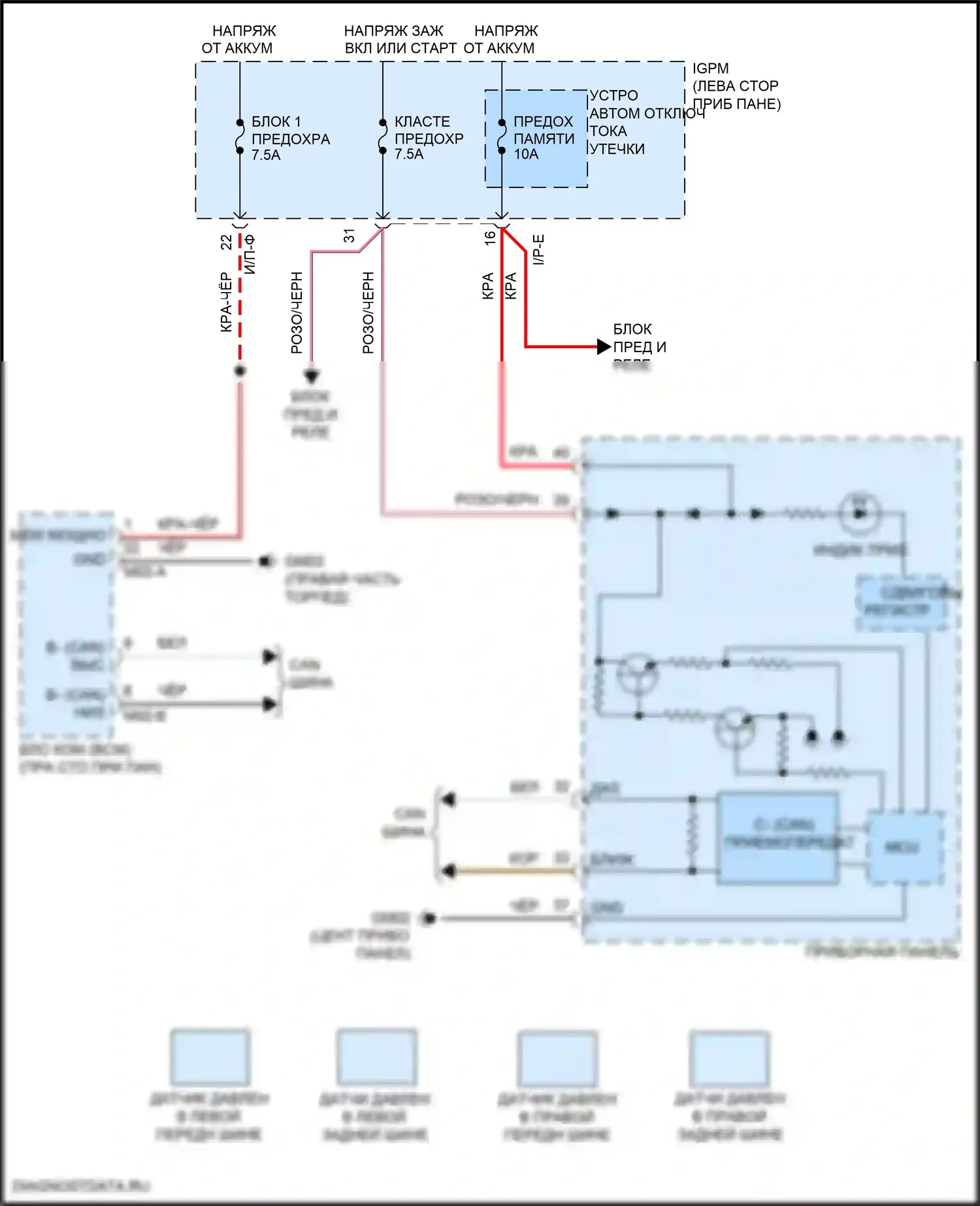 Kona Hyundai I (2017-2021): Электросхема контроля давления в шинах 