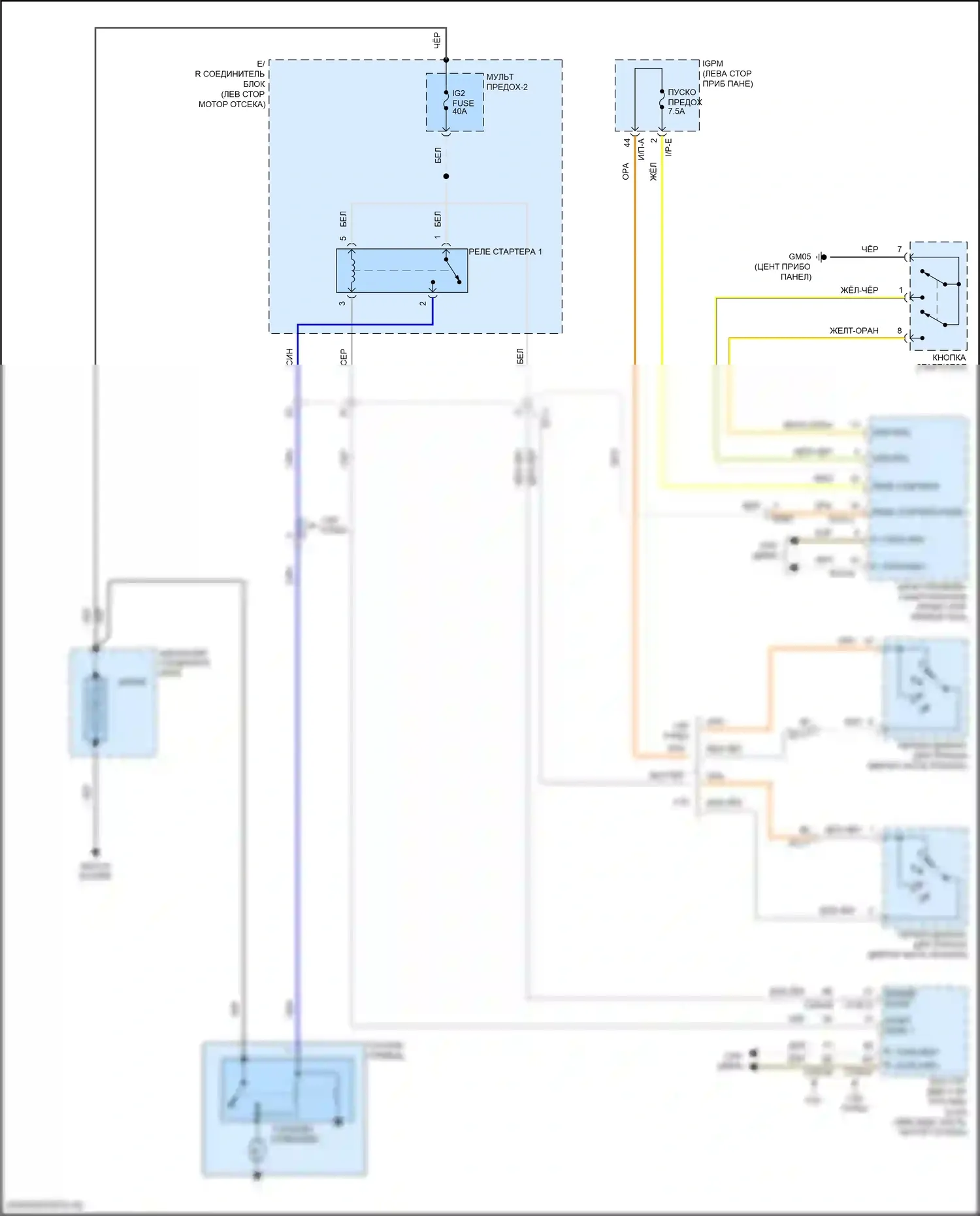 Kona Hyundai I (2017-2021): Электросхема стартера, с интеллектуальным ключом 