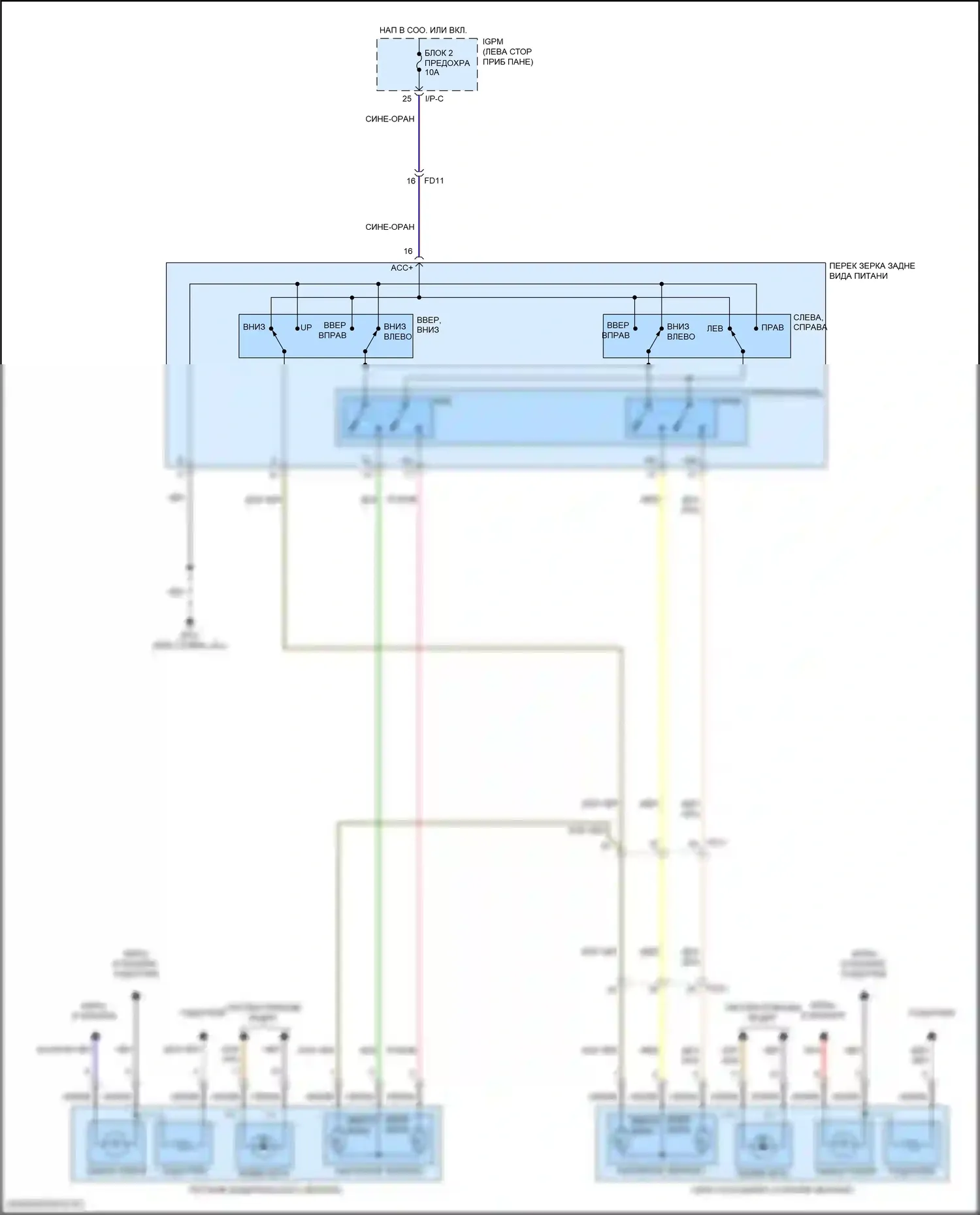 Kona Hyundai I (2017-2021): Электросхема управления зеркалами заднего вида 