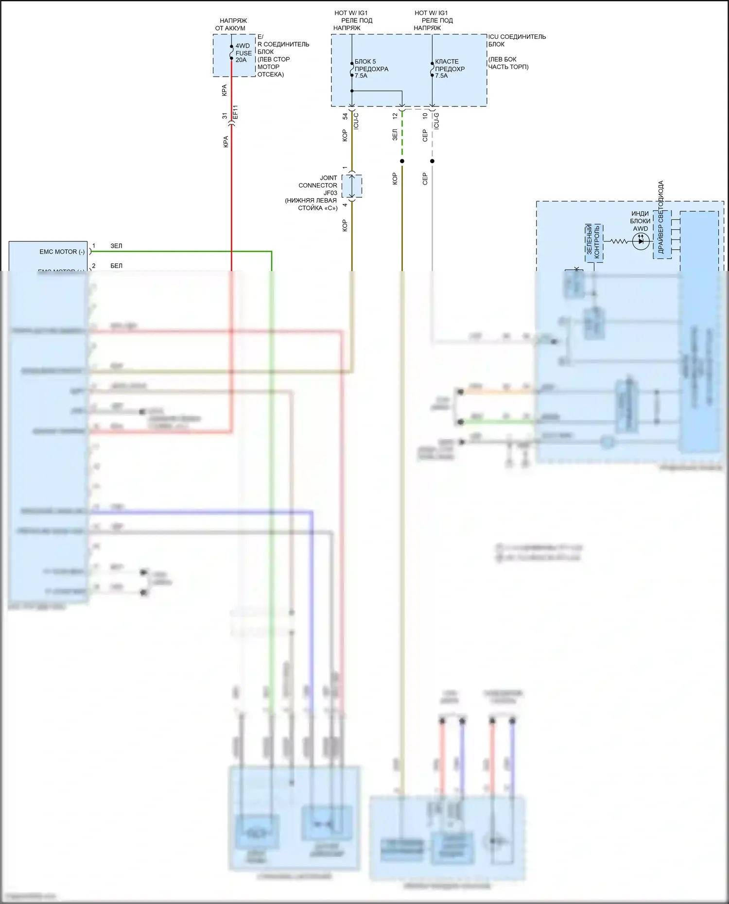 Palisade Hyundai I рестайлинг (2022-2024): Электросхема раздаточной коробки 
