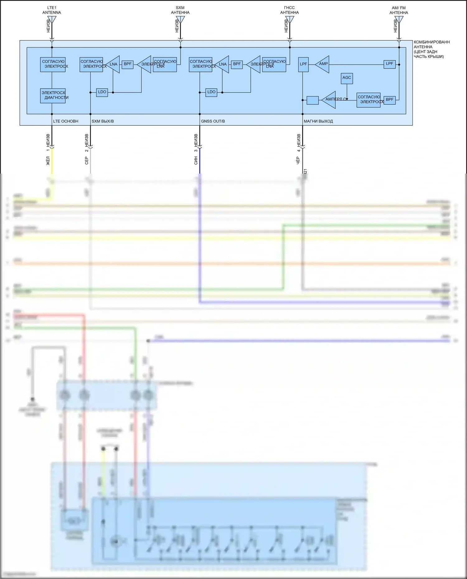Palisade Hyundai I рестайлинг (2022-2024): Электросхема магнитолы, с усилителем (2 из 5) 