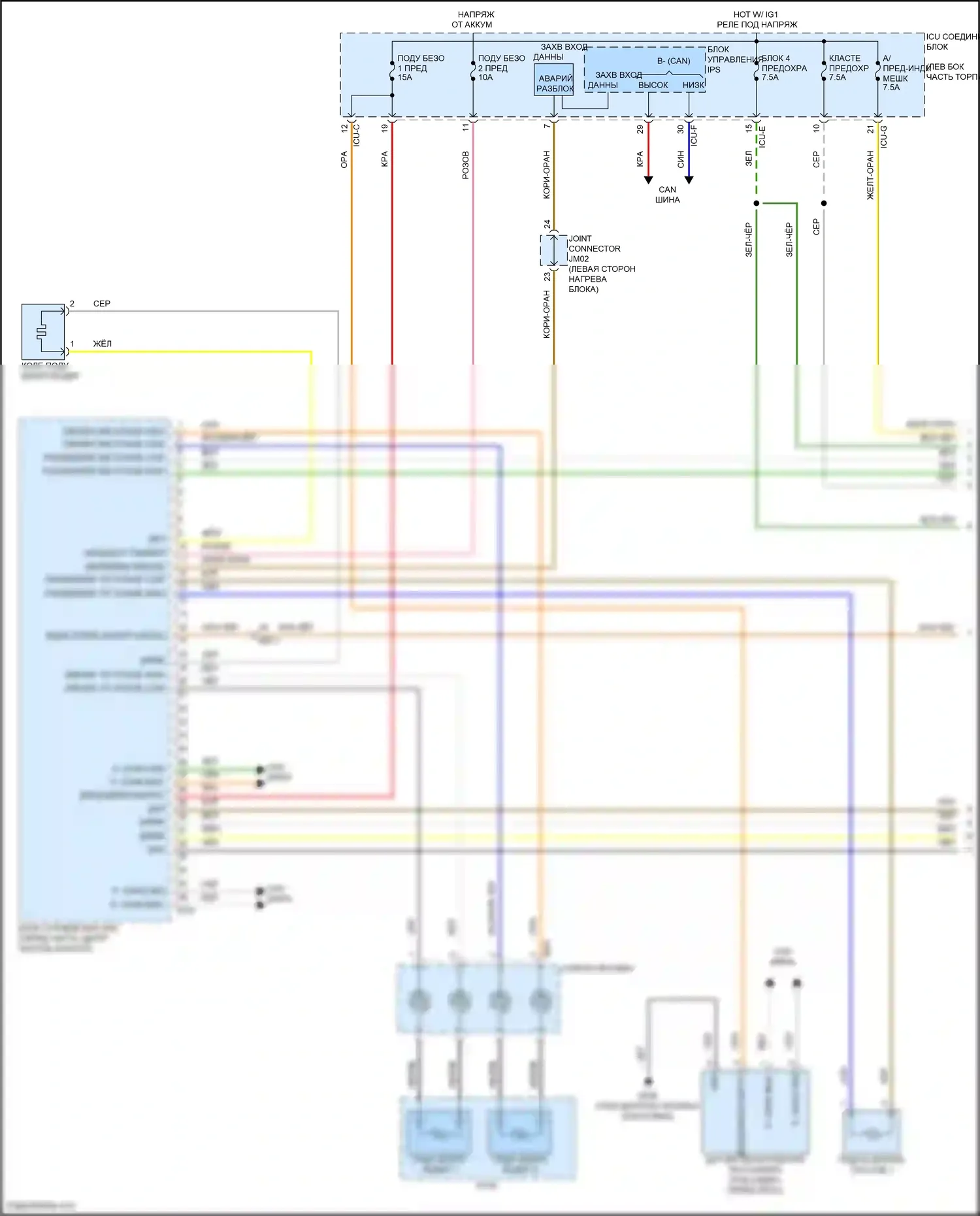 Palisade Hyundai I рестайлинг (2022-2024): Электросхема подушек безопасности (1 из 5) 