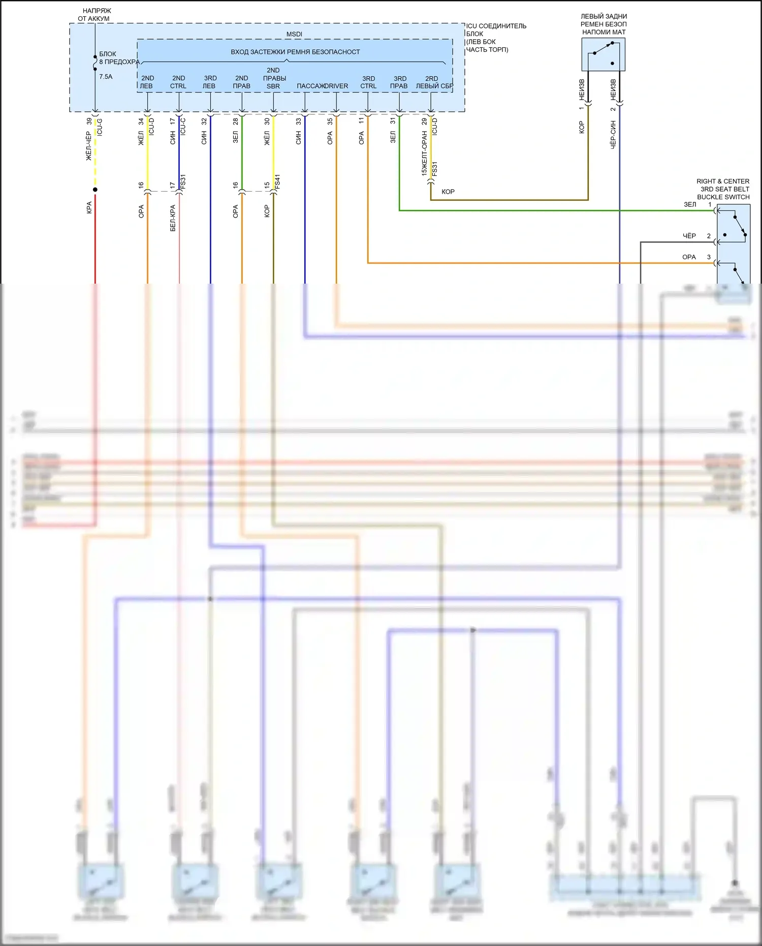 Palisade Hyundai I рестайлинг (2022-2024): Электросхема подушек безопасности (4 из 5) 