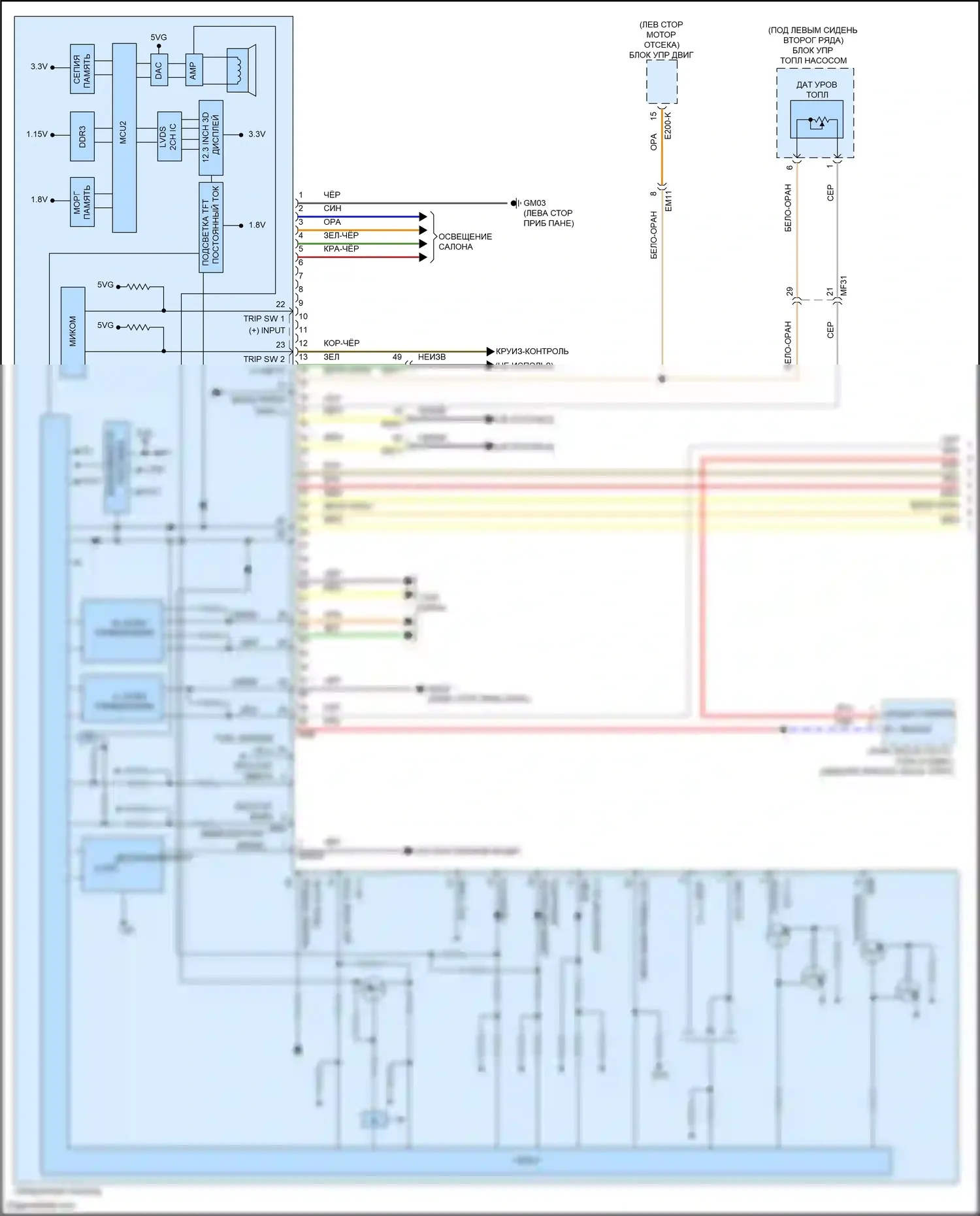 Palisade Hyundai I рестайлинг (2022-2024): Электросхема приборной панели, с 12,3-дюймовым 3d tft lcd (1 из 3) 