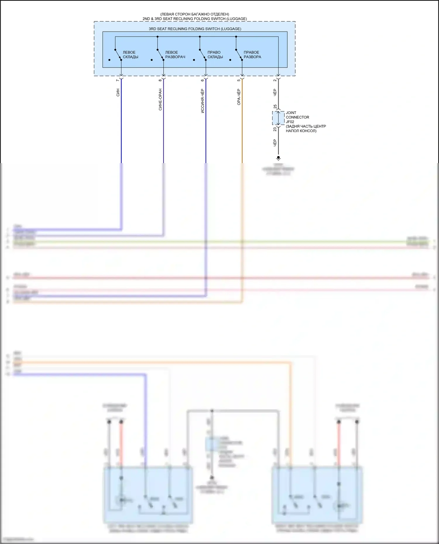 Palisade Hyundai I рестайлинг (2022-2024): Электросхема откидного сиденья, сиденья третьего ряда (2 из 3) 