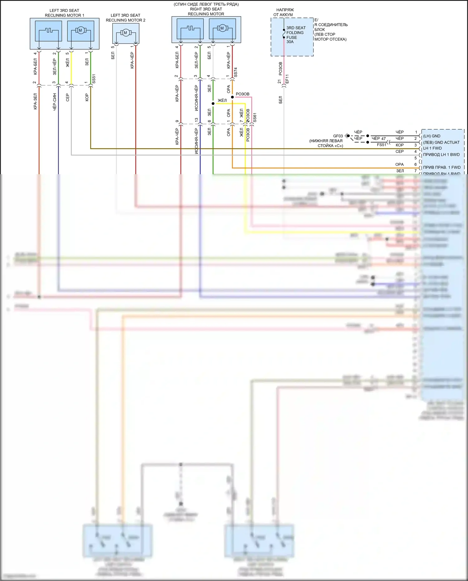 Palisade Hyundai I рестайлинг (2022-2024): Электросхема откидного сиденья, сиденья третьего ряда (3 из 3) 