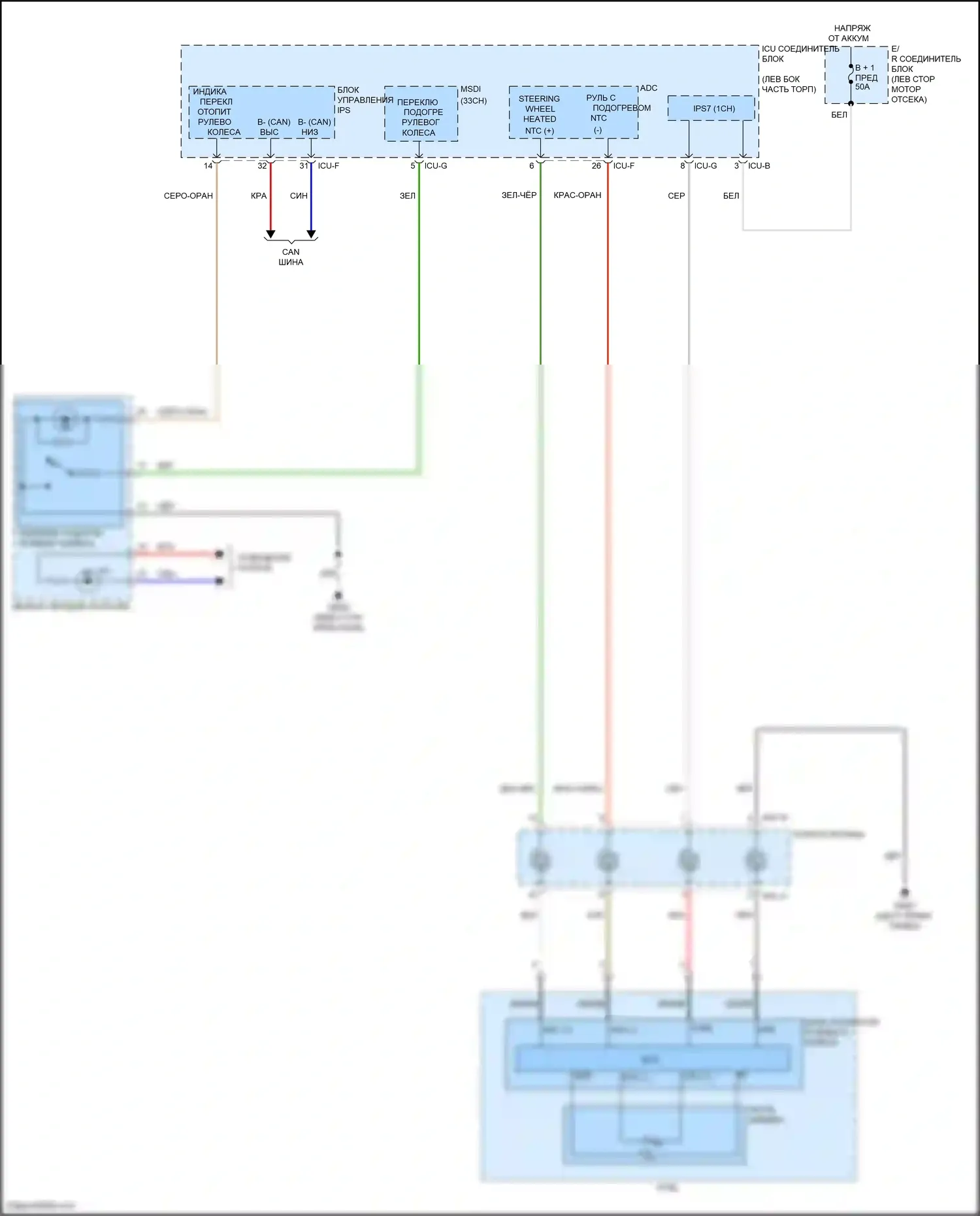 Palisade Hyundai I рестайлинг (2022-2024): Электросхема рулевого колеса с подогревом 