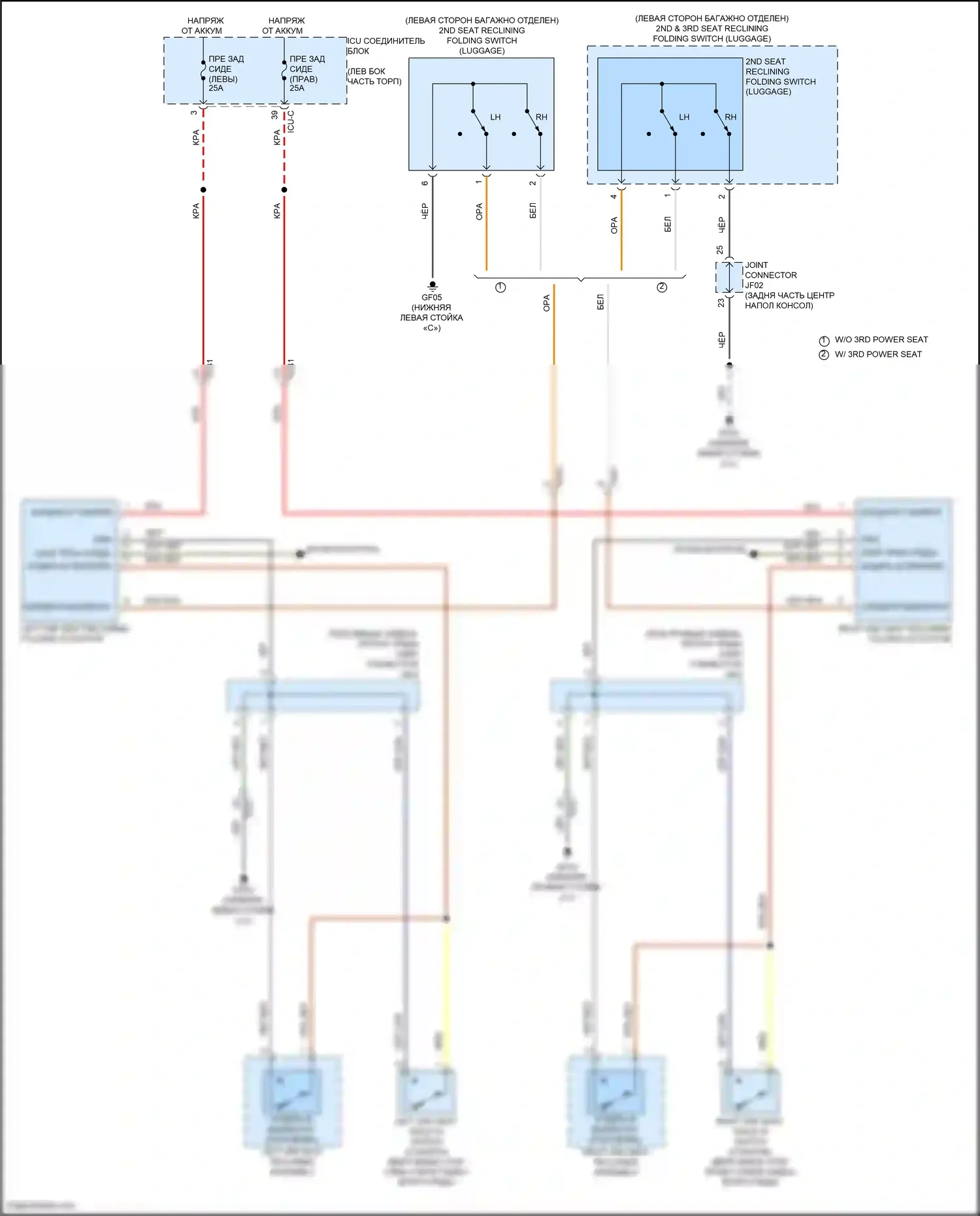 Palisade Hyundai I рестайлинг (2022-2024): Электросхема складного сиденья, сиденья второго ряда 
