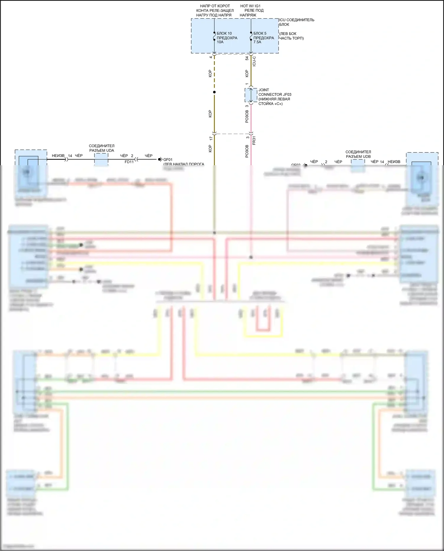 Palisade Hyundai I рестайлинг (2022-2024): Электросхема информационной системы в слепой зоне 