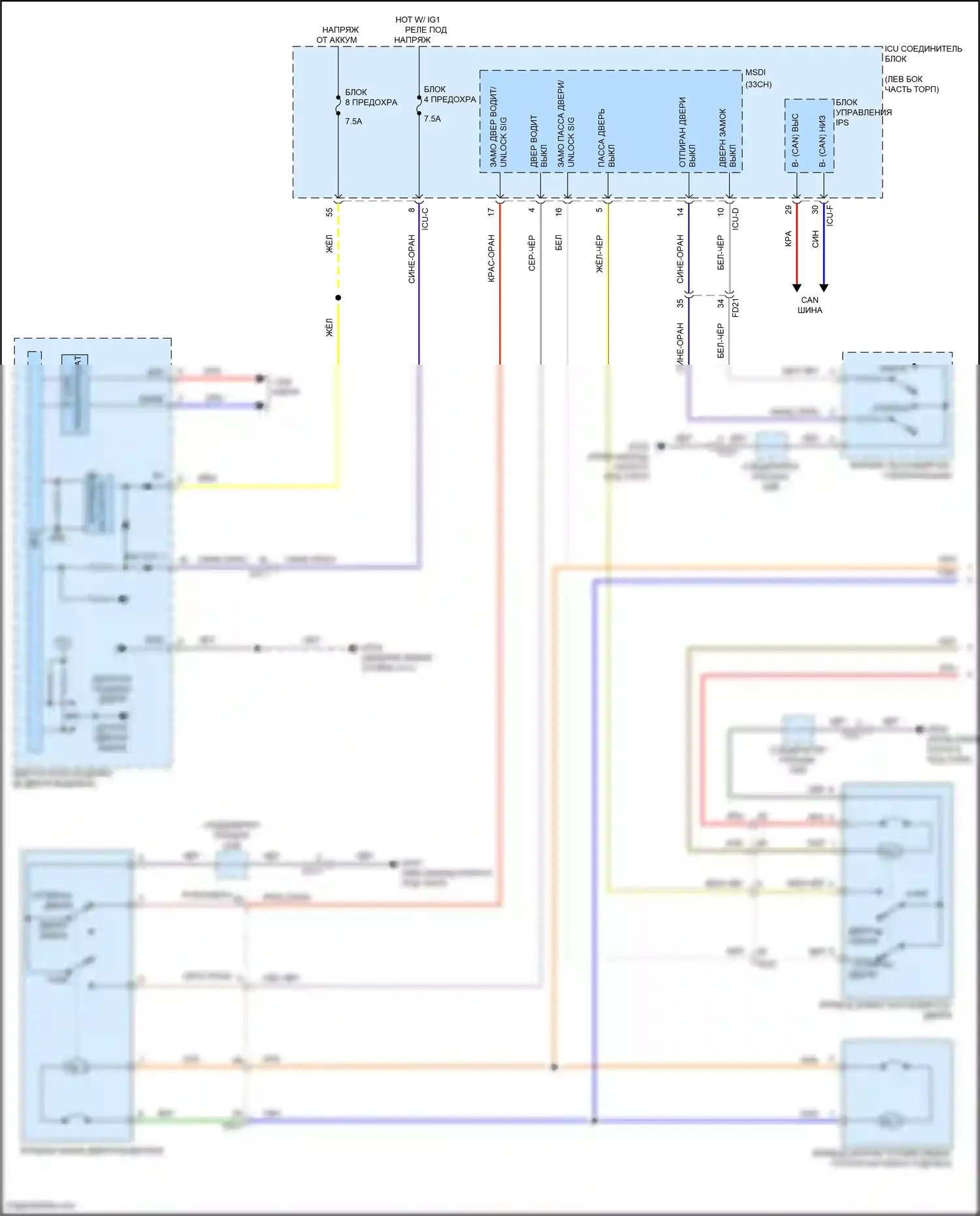Palisade Hyundai I рестайлинг (2022-2024): Электросхема центрального замка (1 из 3) 