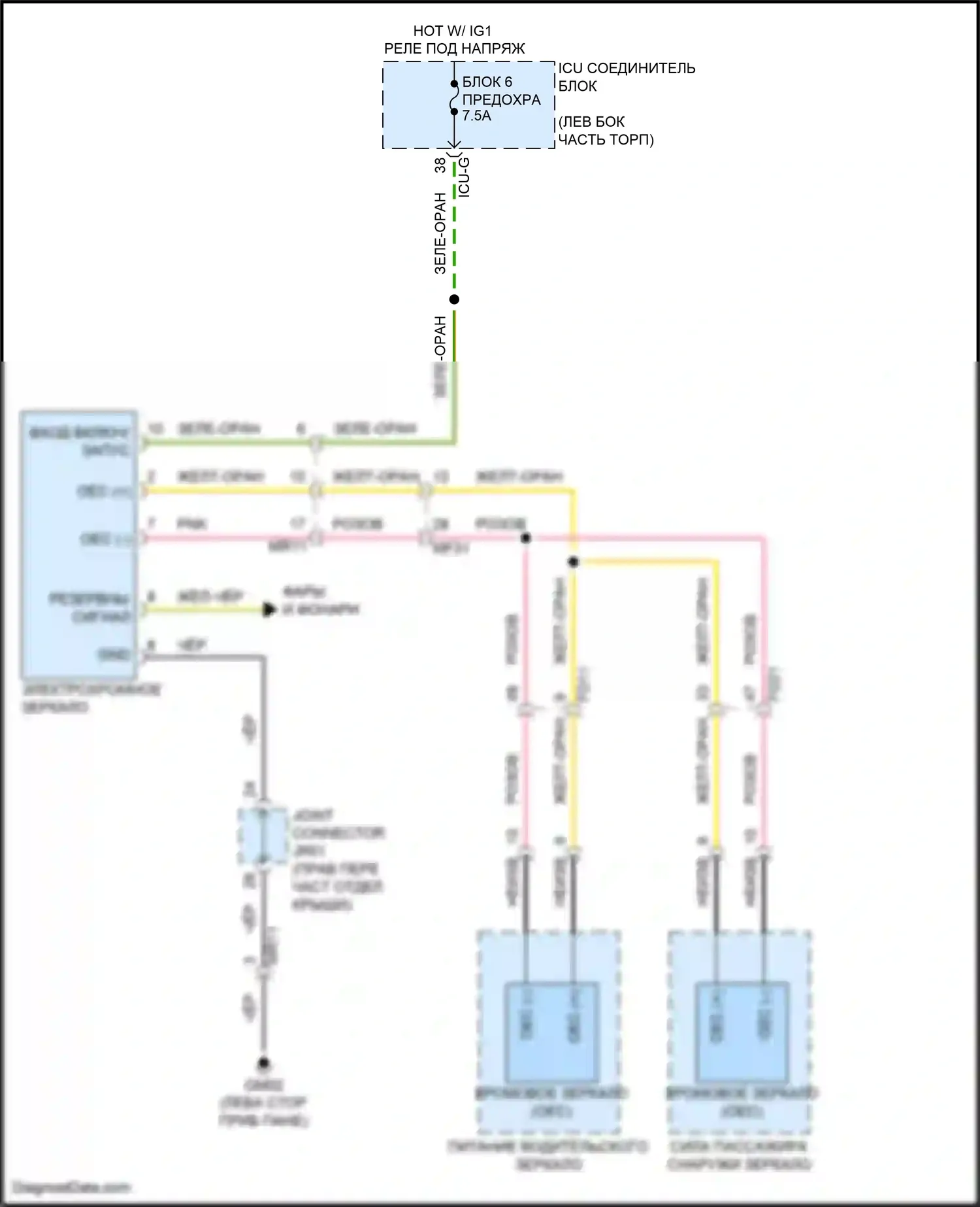 Palisade Hyundai I рестайлинг (2022-2024): Электросхема электрохромного зеркала, без дисплея 