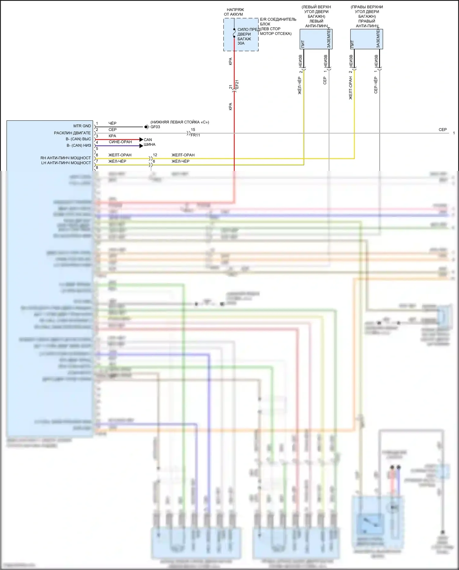 Palisade Hyundai I (2018-2022): Электросхема силовой двери багажника (1 из 2) 