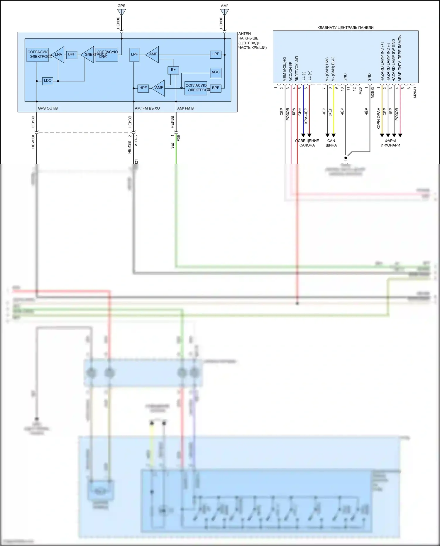 Palisade Hyundai I (2018-2022): Электросхема магнитолы, без навигации (2 из 3) 