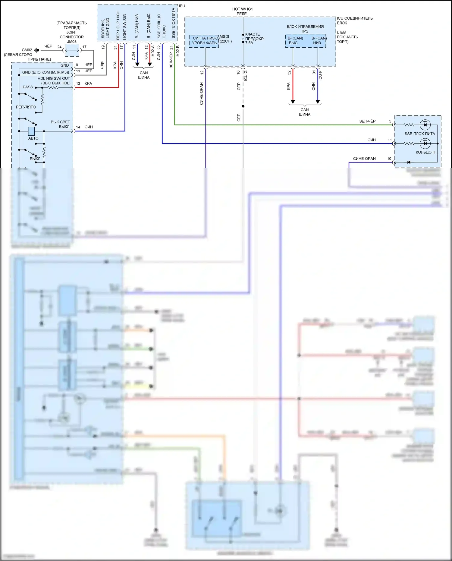 Palisade Hyundai I (2018-2022): Электросхема подсветки приборной панели (1 из 3) 