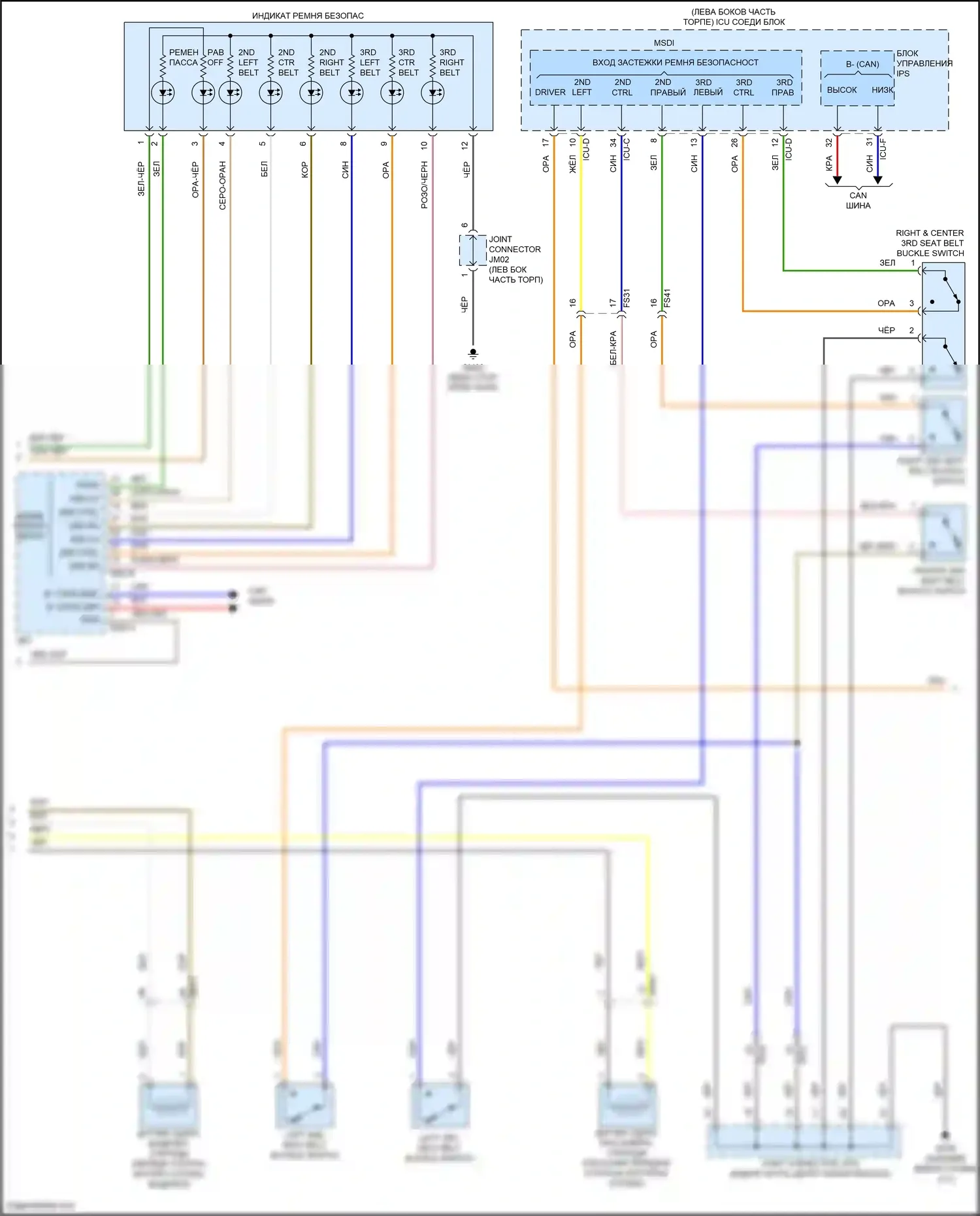 Palisade Hyundai I (2018-2022): Электросхема подушек безопасности (2 из 3) 