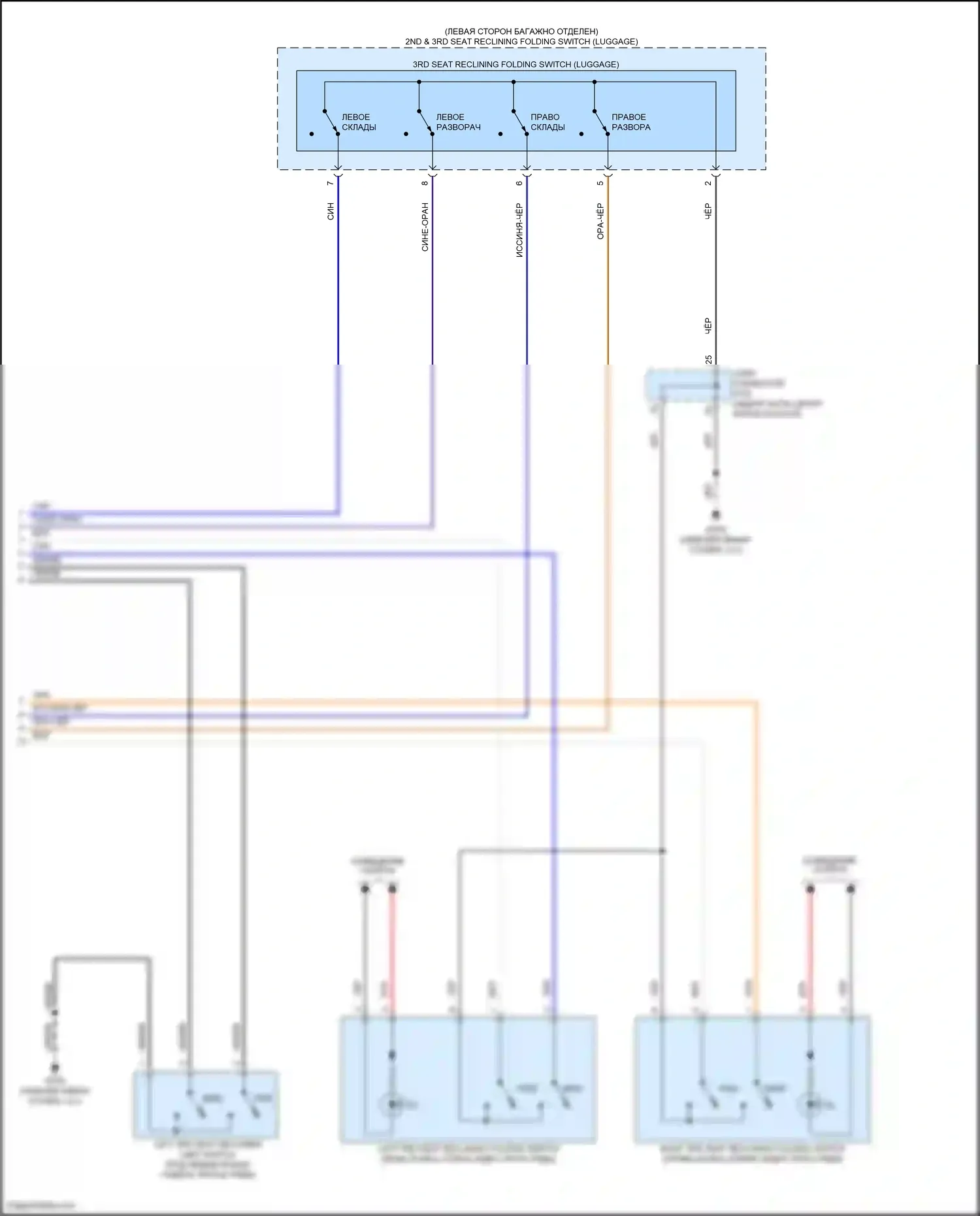 Palisade Hyundai I (2018-2022): Электросхема откидного сиденья, сиденья третьего ряда (2 из 2) 