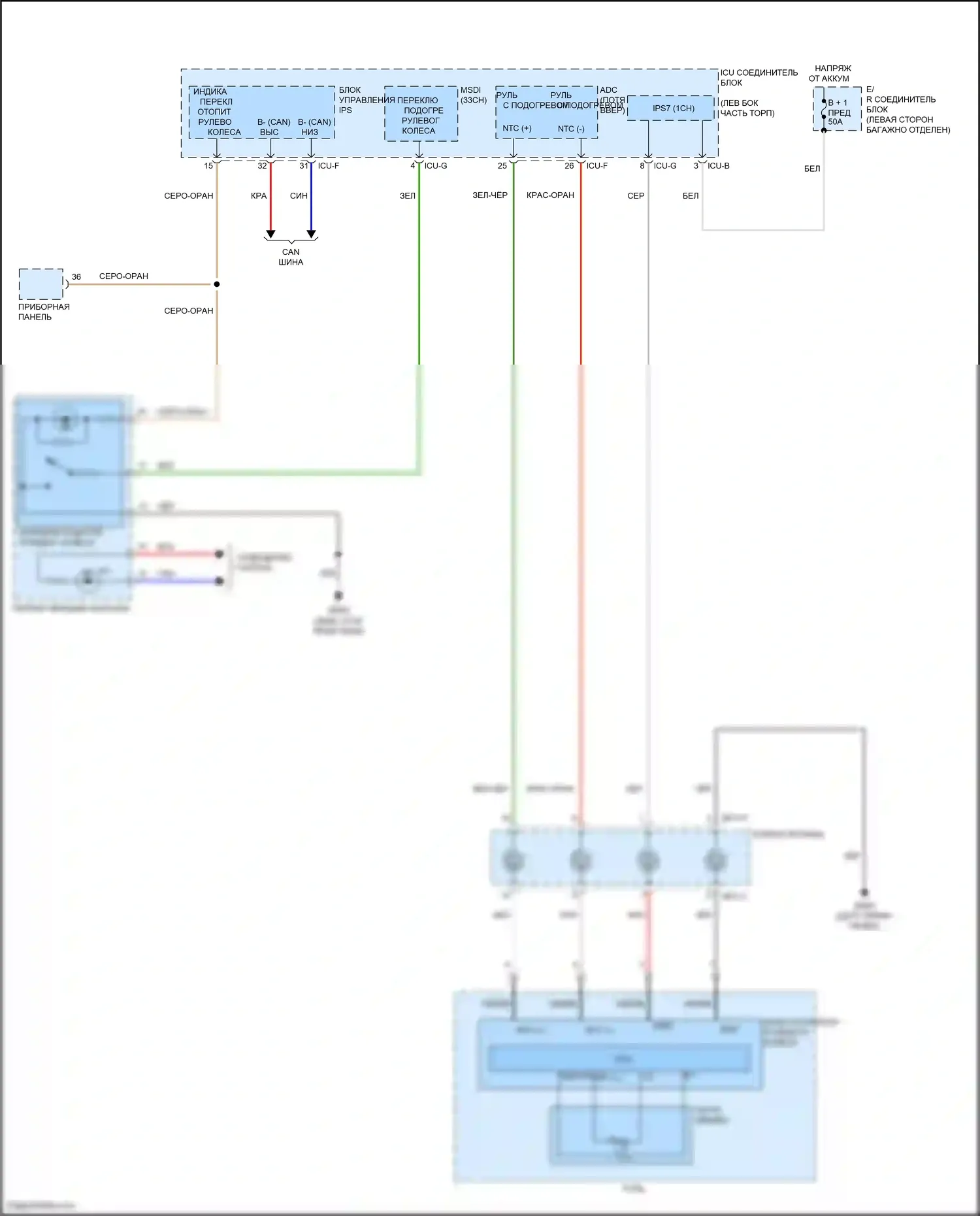 Palisade Hyundai I (2018-2022): Электросхема рулевого колеса с подогревом 