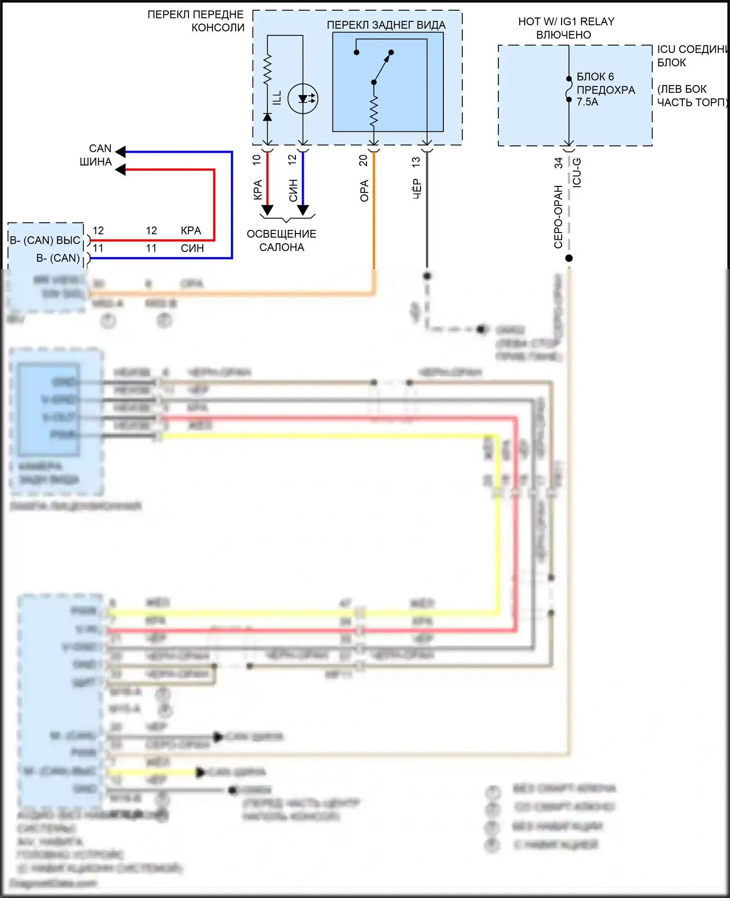 Palisade Hyundai I (2018-2022): Электросхема камеры заднего вида 