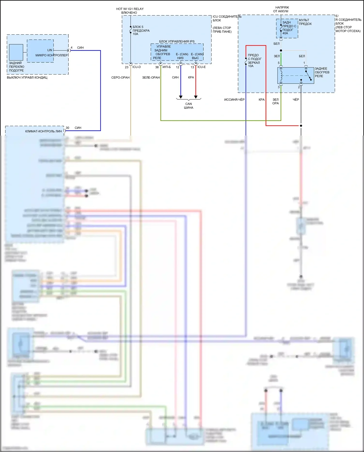 Santa Cruz Hyundai I (2021-2024): Электросхема подогрева стекол 