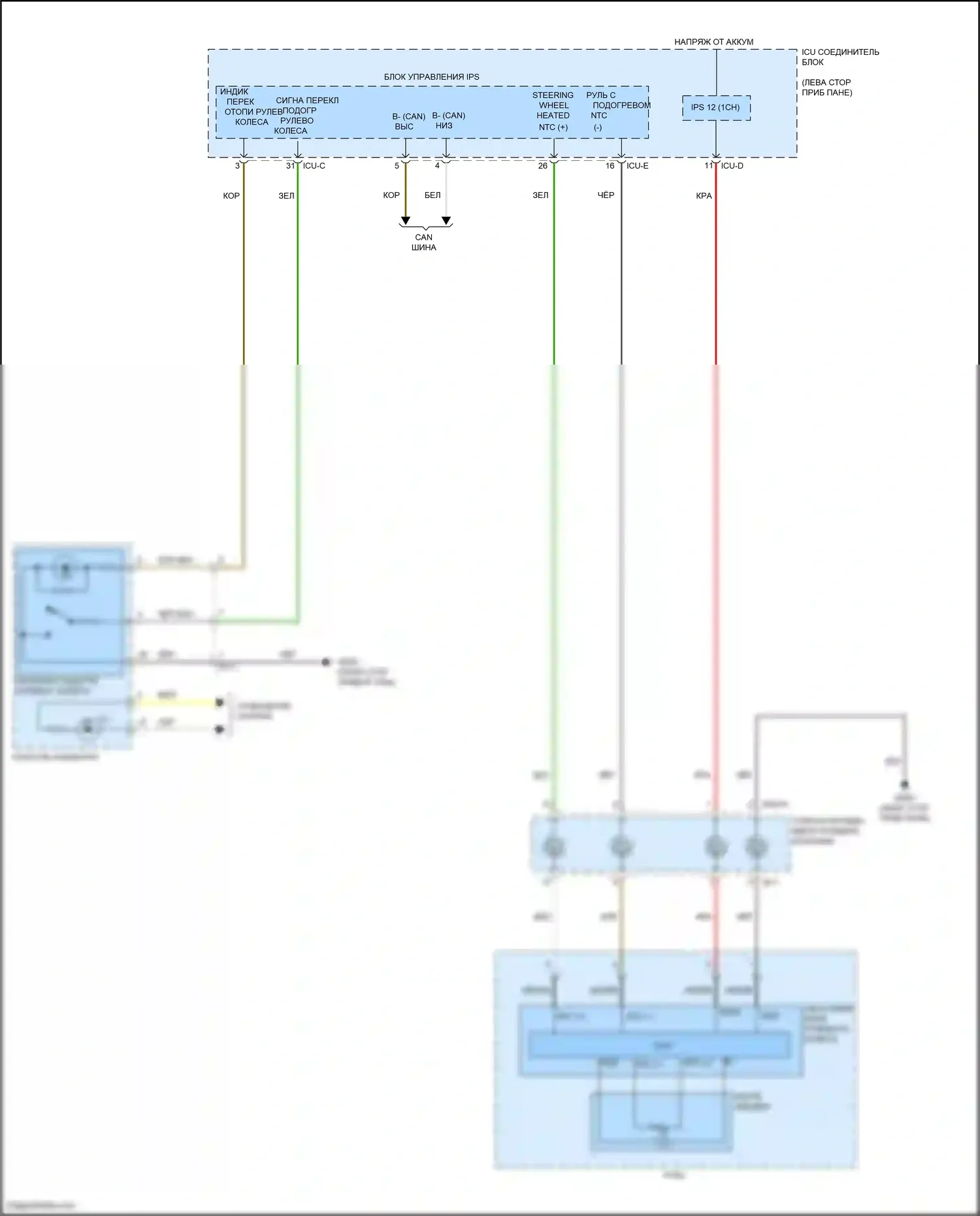 Santa Cruz Hyundai I (2021-2024): Электросхема рулевого колеса с подогревом 