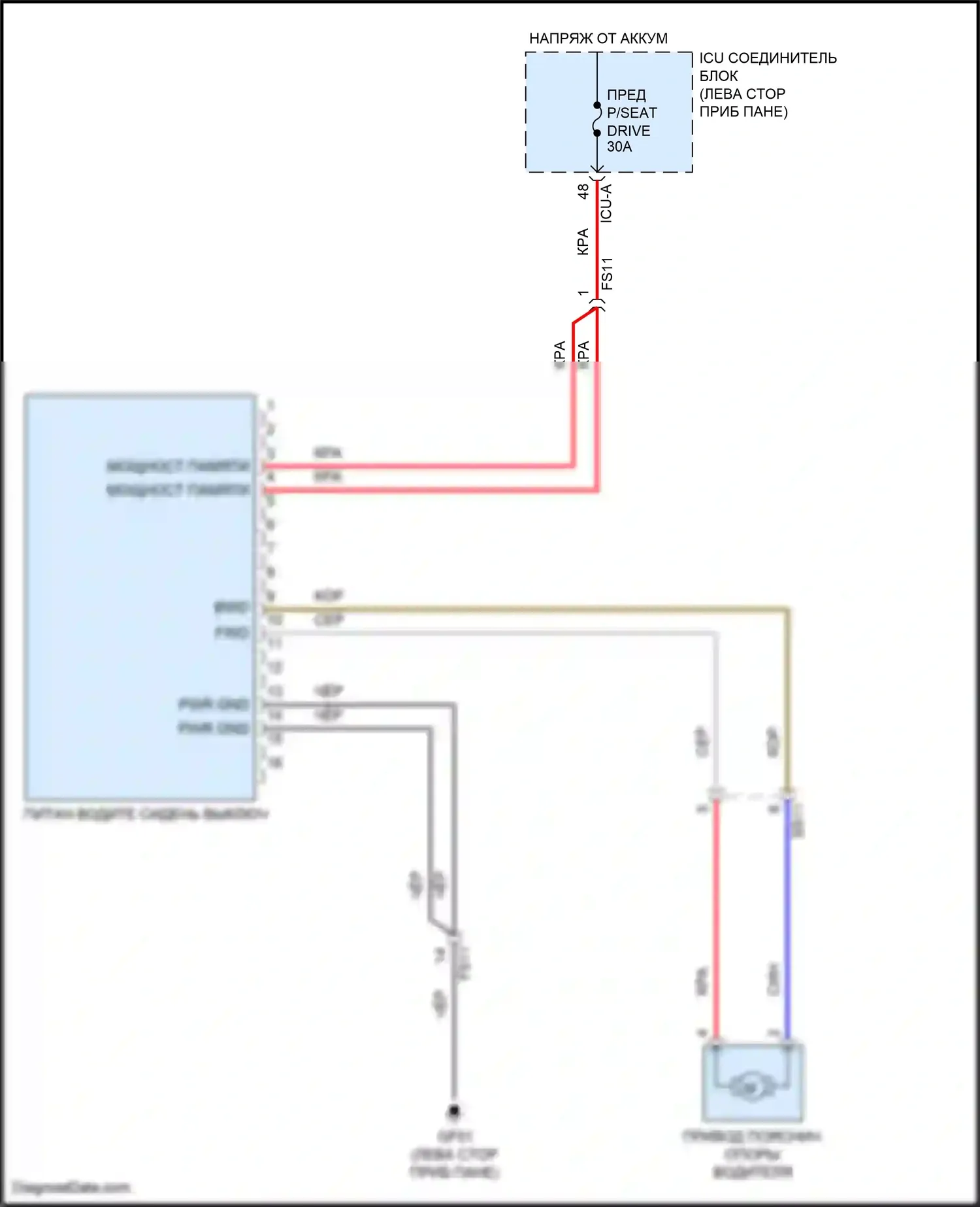 Santa Cruz Hyundai I (2021-2024): Электросхема сиденья водителя с электроприводом, 2-ходовая 