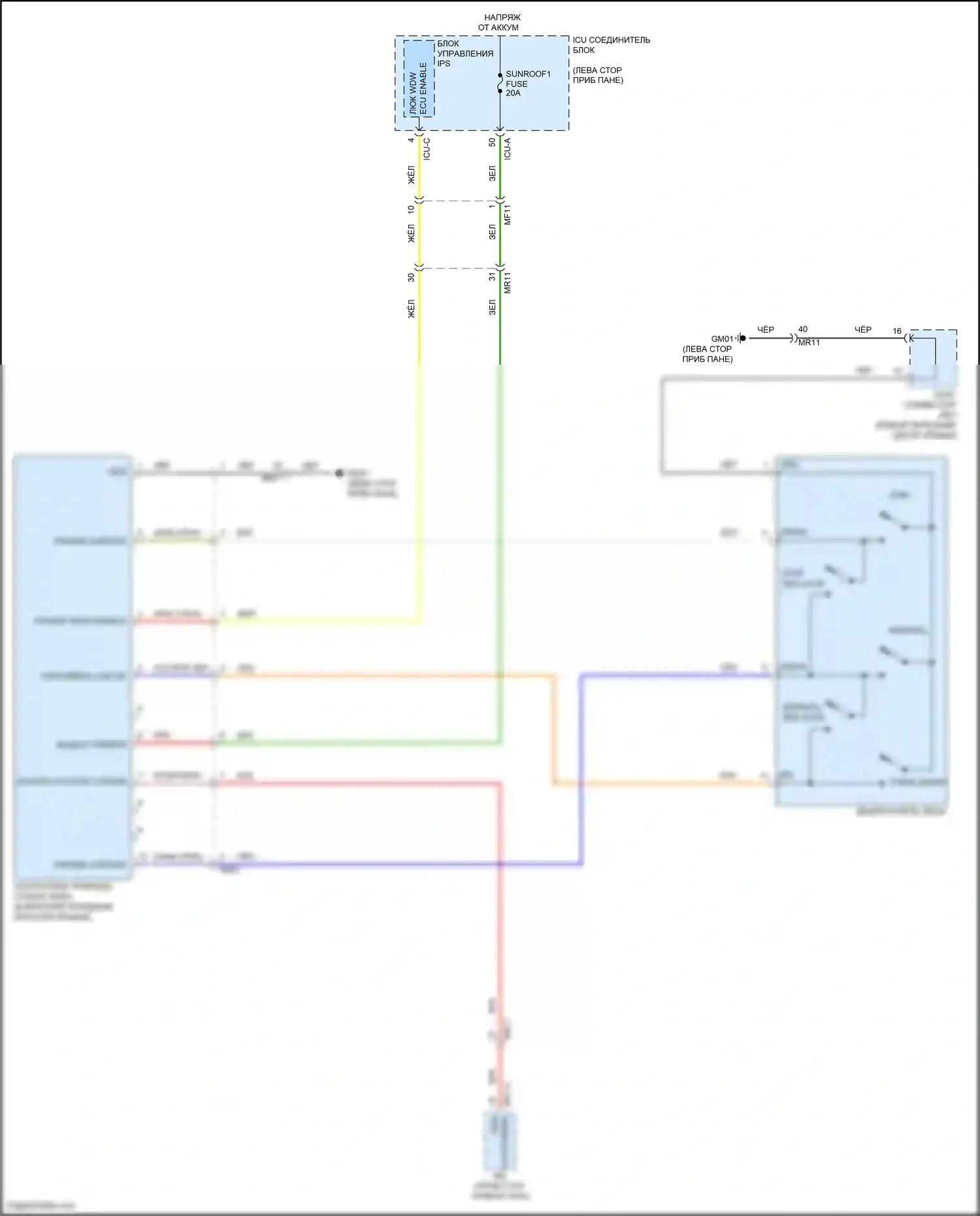 Santa Cruz Hyundai I (2021-2024): Электросхема складной крыши/люка 