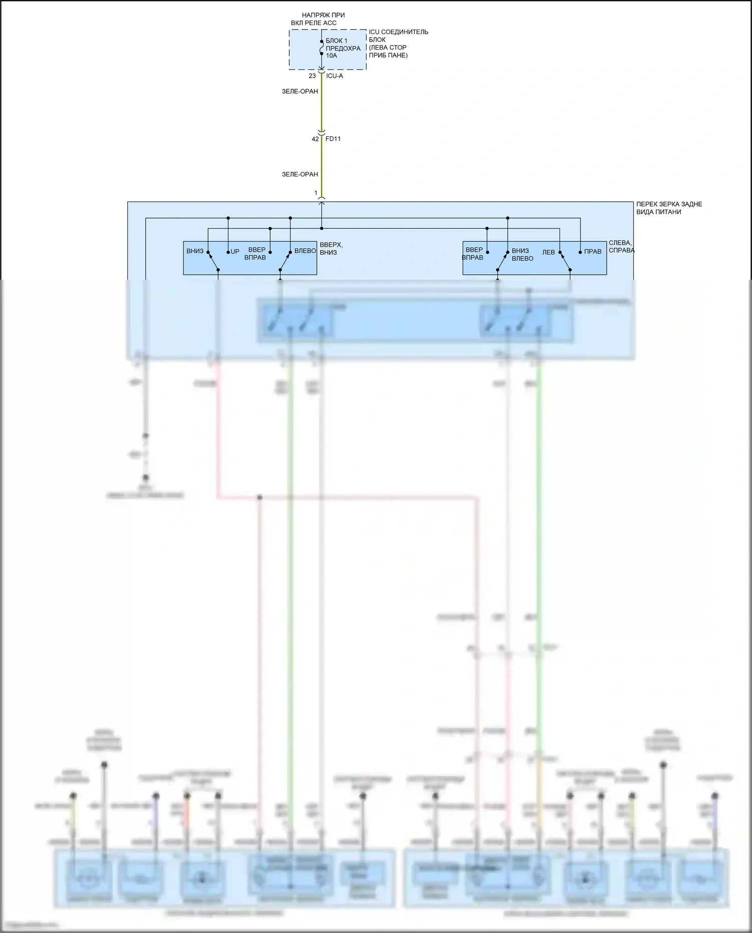 Santa Cruz Hyundai I (2021-2024): Электросхема управления зеркалами заднего вида 