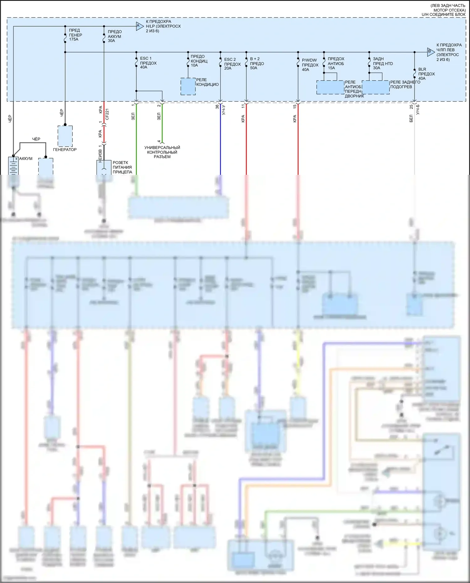 Santa Fe Hyundai II рестайлинг (2010-2012): Электросхема блока предохранителей реле (1 из 6) 