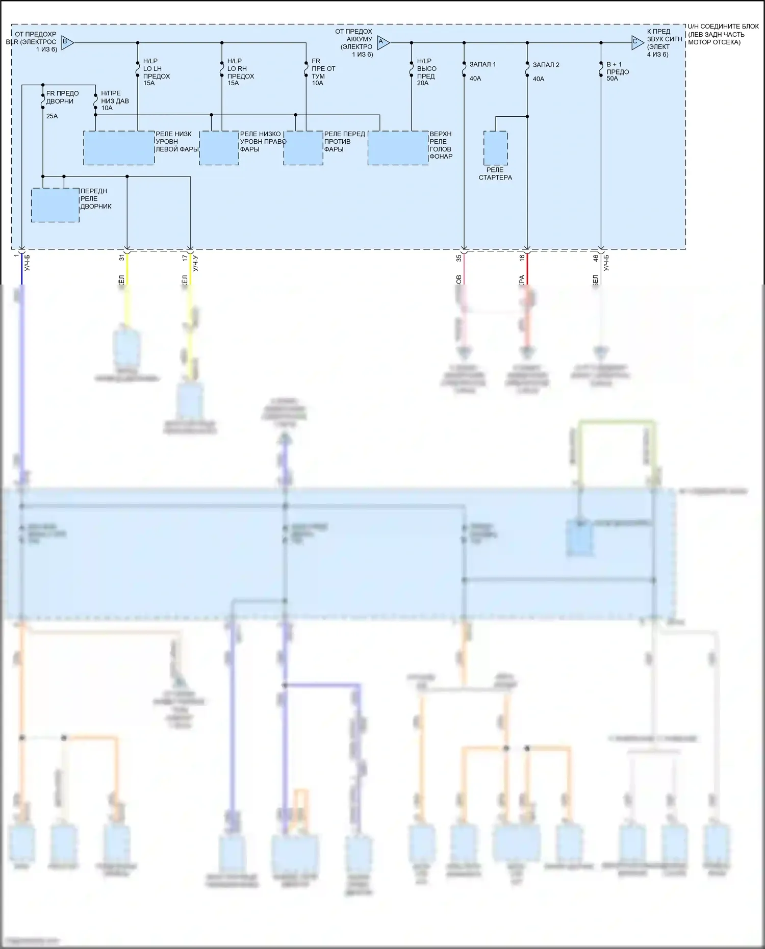 Santa Fe Hyundai II рестайлинг (2010-2012): Электросхема блока предохранителей реле (2 из 6) 
