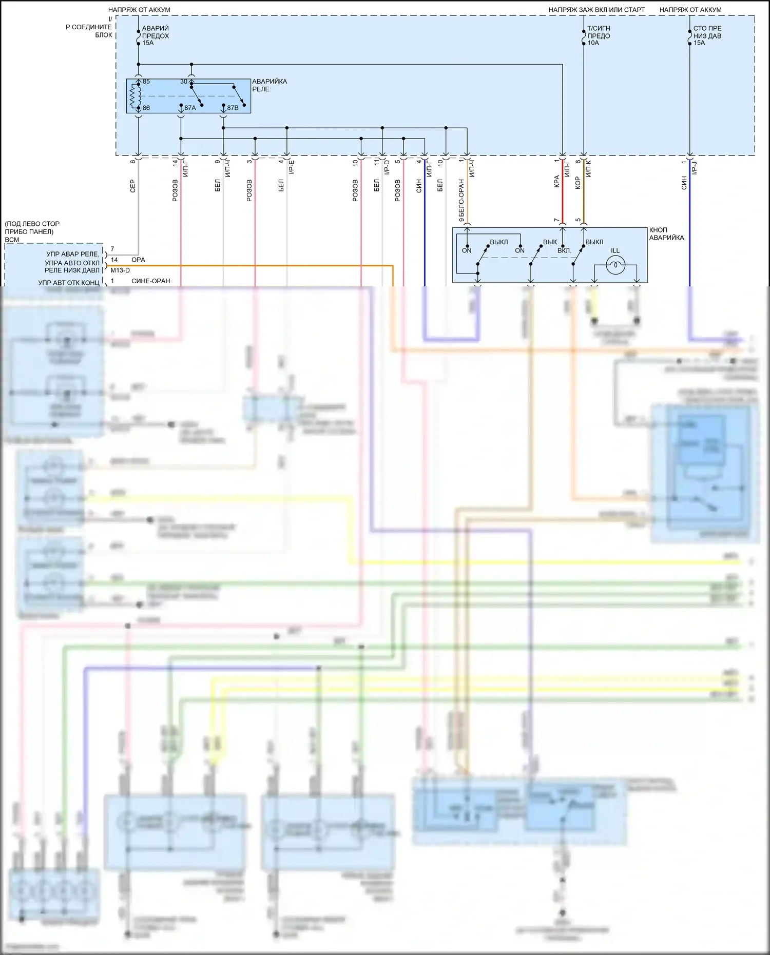Santa Fe Hyundai II рестайлинг (2010-2012): Электросхема фар и фонарей (1 из 2) 