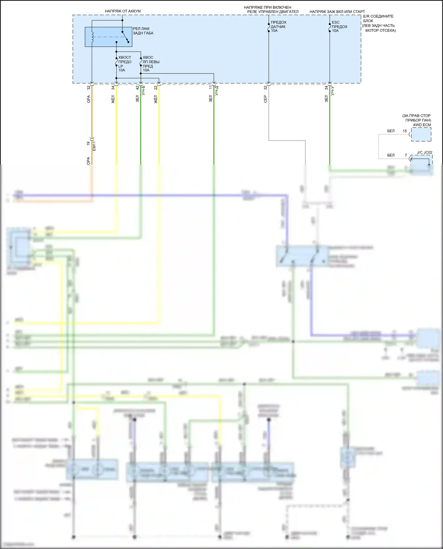 Santa Fe Hyundai II рестайлинг (2010-2012): Электросхема фар и фонарей (2 из 2) 