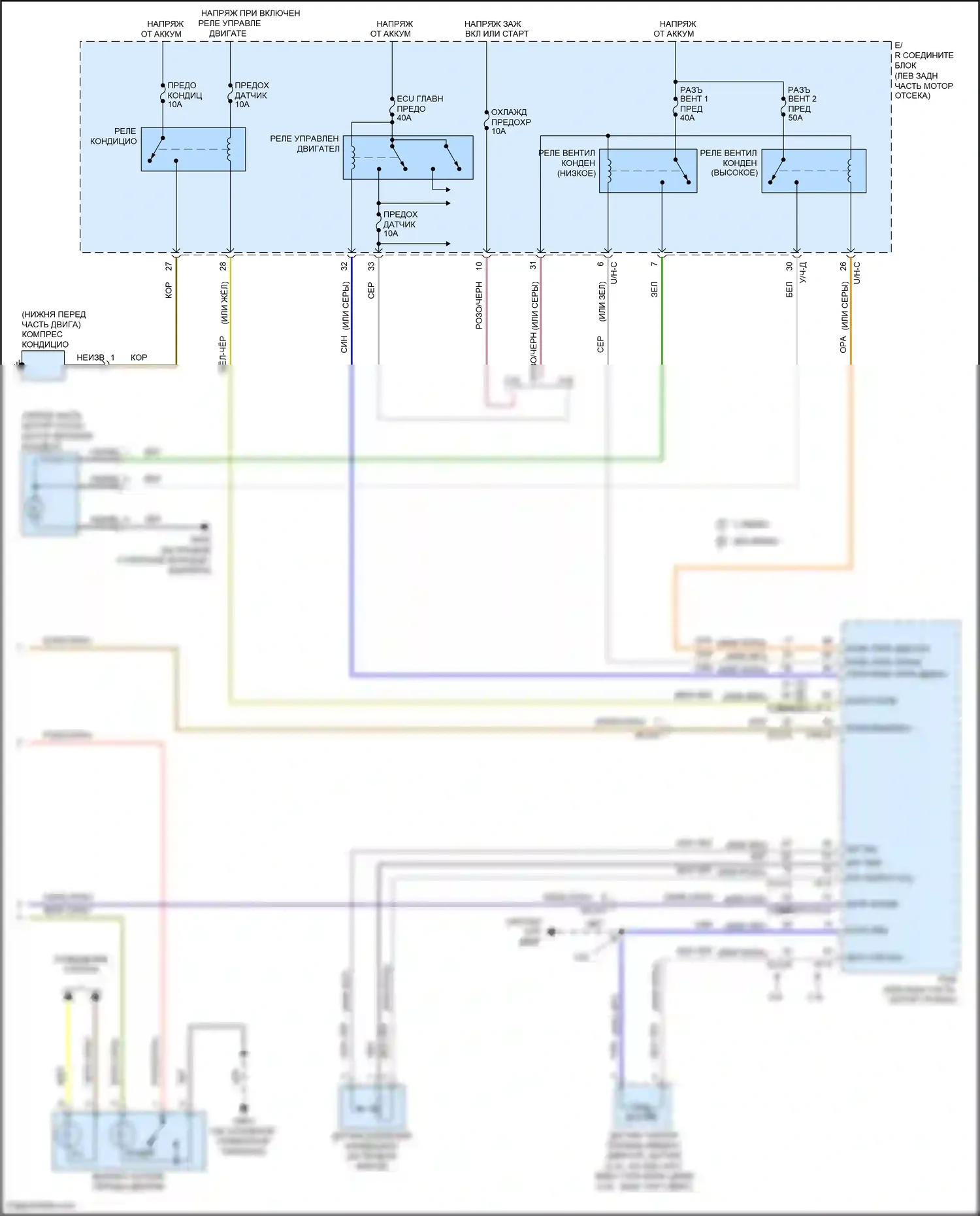 Santa Fe Hyundai II рестайлинг (2010-2012): Электросхема ручного кондиционера (2 из 2) 