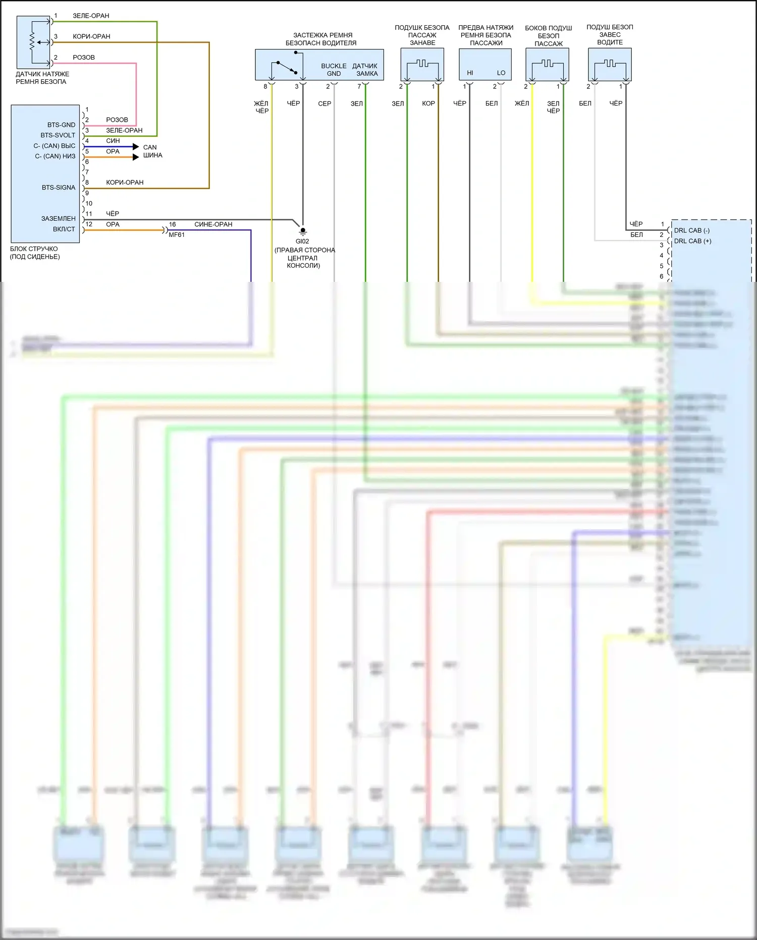 Santa Fe Hyundai II рестайлинг (2010-2012): Электросхема подушек безопасности (2 из 2) 