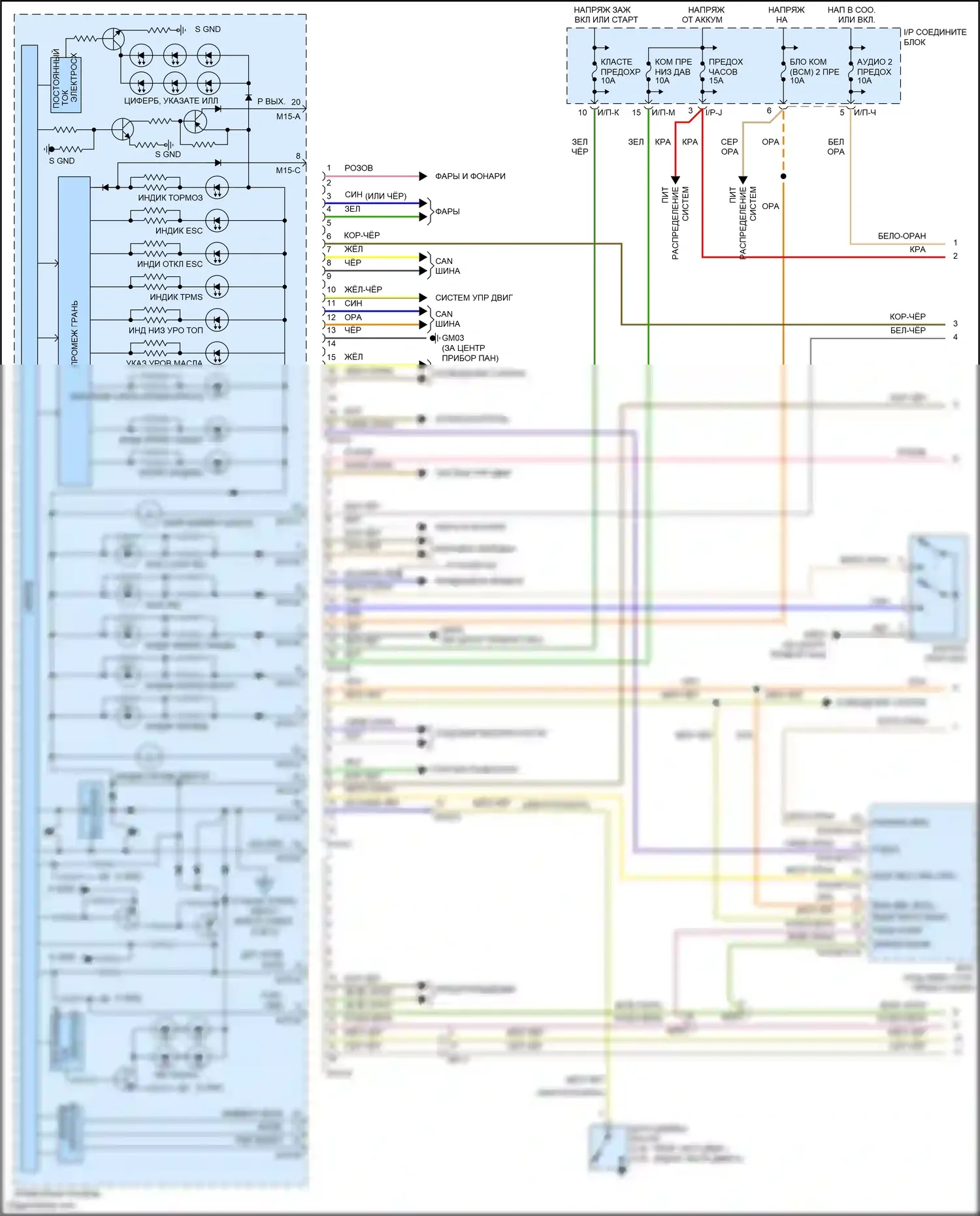 Santa Fe Hyundai II рестайлинг (2010-2012): Электросхема приборной панели (1 из 2) 