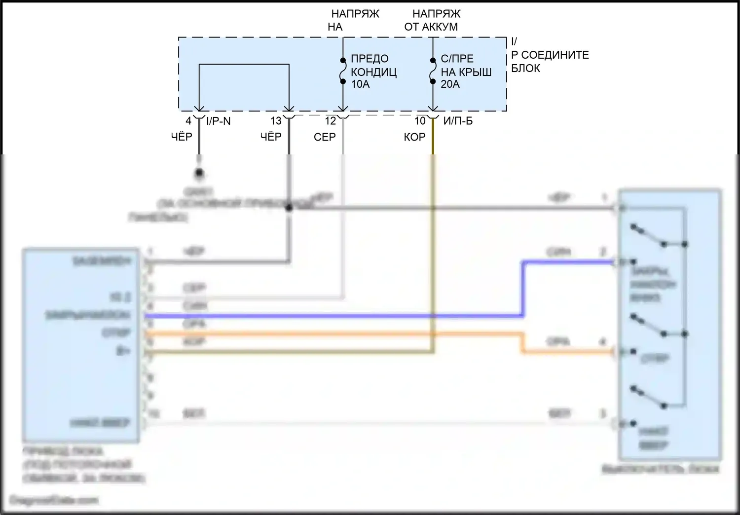 Santa Fe Hyundai II рестайлинг (2010-2012): Электросхема складной крыши/люка 