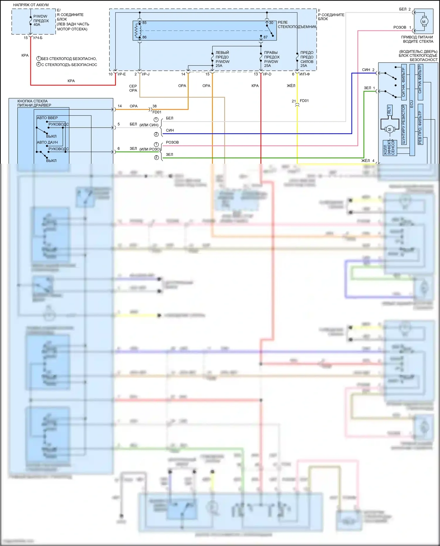 Santa Fe Hyundai II рестайлинг (2010-2012): Стеклоподъемники электросхема 
