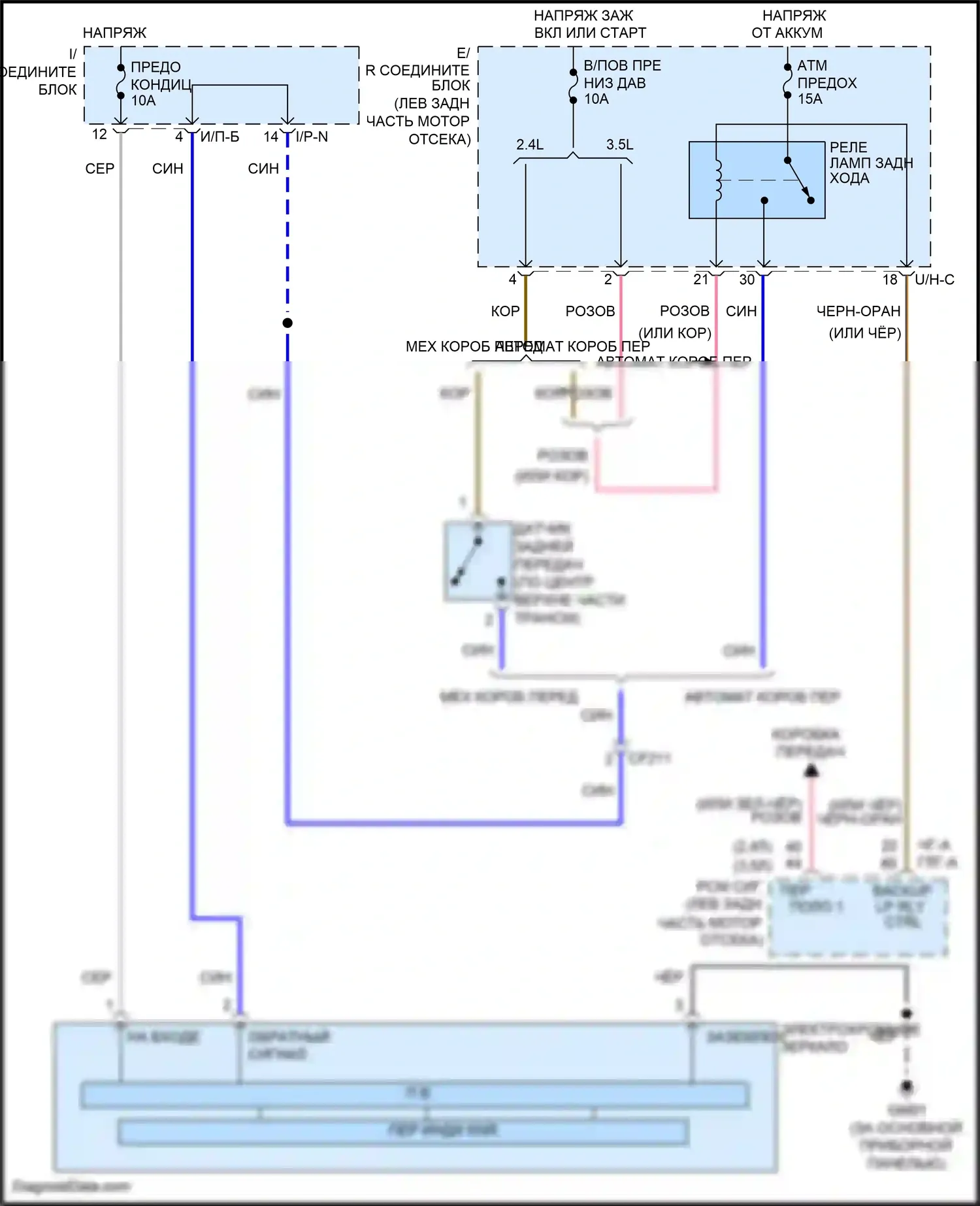 Santa Fe Hyundai II рестайлинг (2010-2012): Электросхема электрохромного зеркала, без homelink 