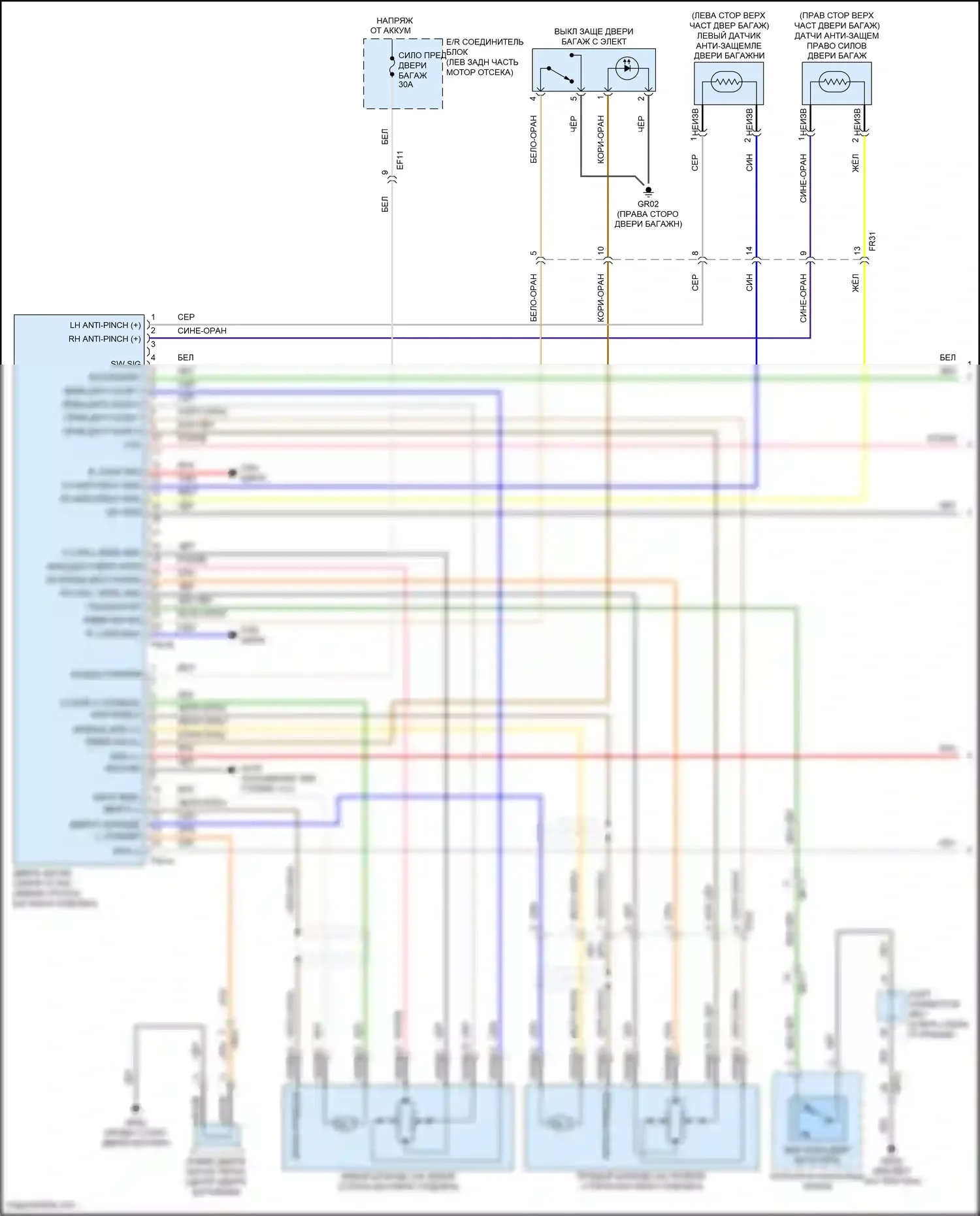 Santa Fe Hyundai III рестайлинг (2015-2018): Электросхема силовой двери багажника (1 из 2) 