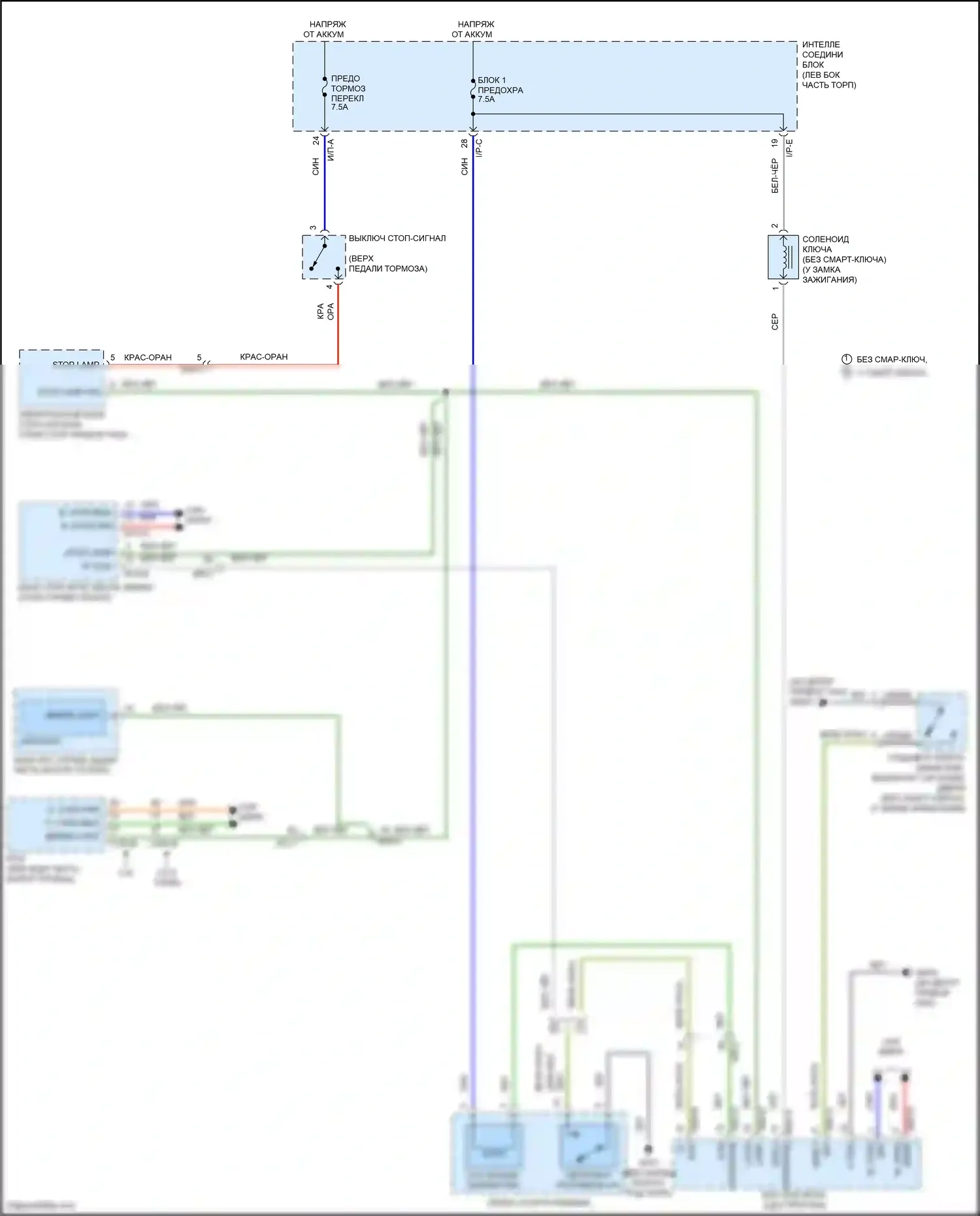 Santa Fe Hyundai III рестайлинг (2015-2018): Электросхема блокировки селектора 
