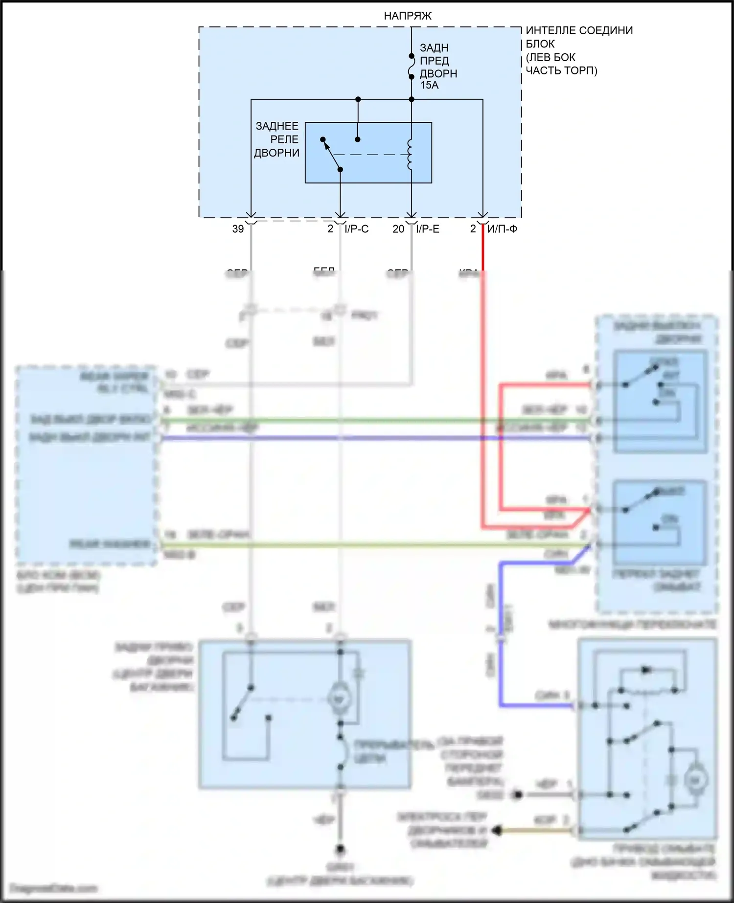 Santa Fe Hyundai III рестайлинг (2015-2018): Электросхема задних дворников и омывателей 