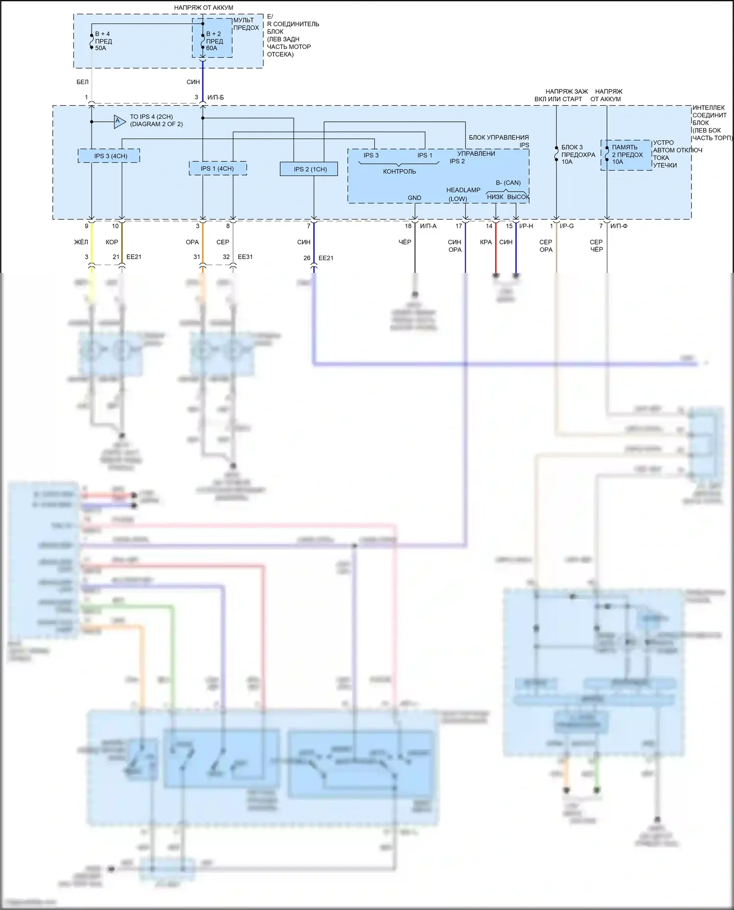 Santa Fe Hyundai III рестайлинг (2015-2018): Электросхема фар (1 из 2) 
