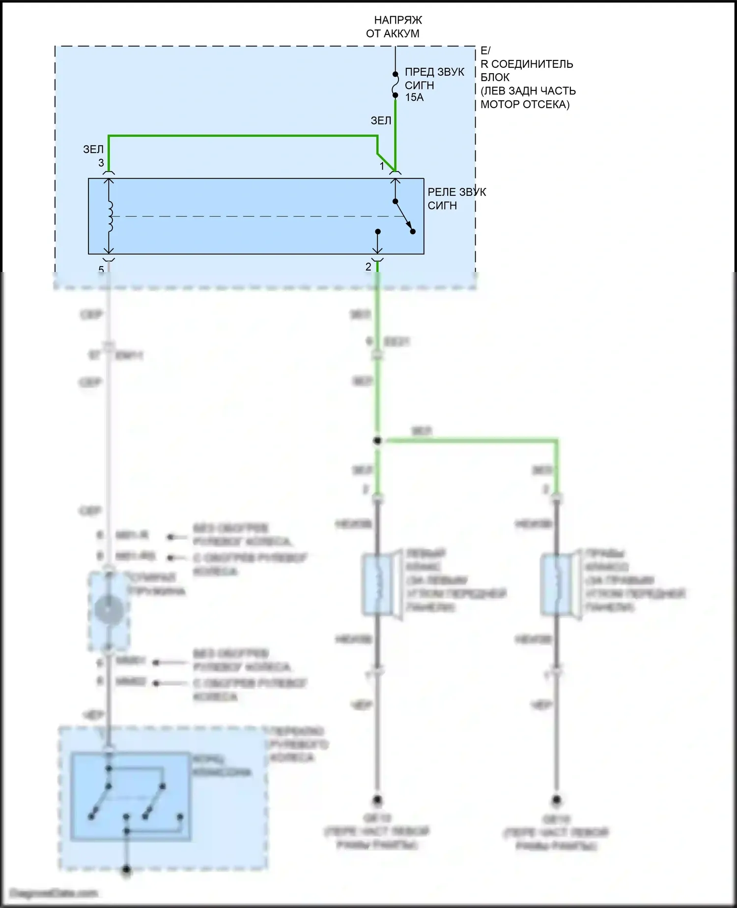 Santa Fe Hyundai III рестайлинг (2015-2018): Электросхема клаксона 