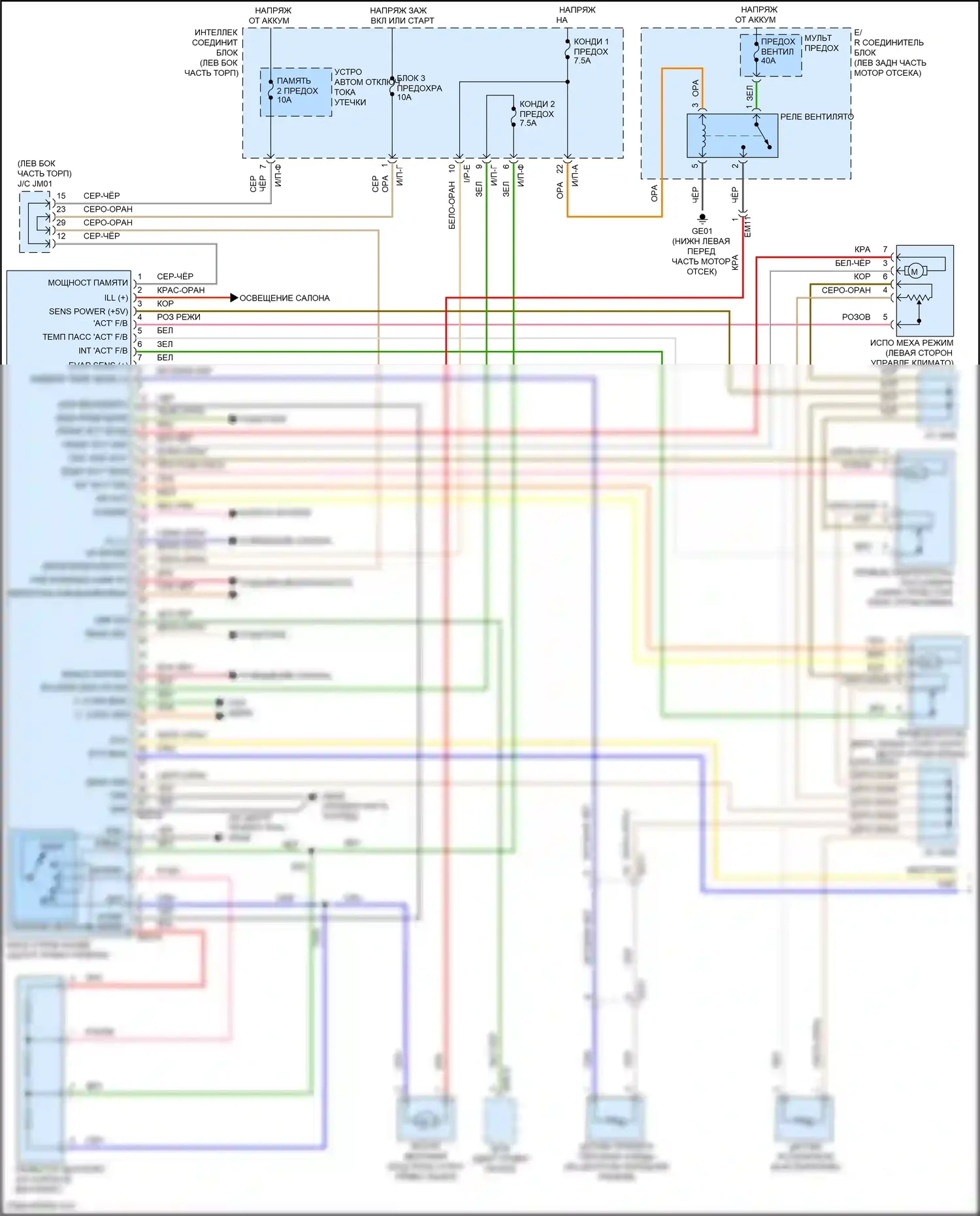 Santa Fe Hyundai III рестайлинг (2015-2018): Электросхема ручного кондиционера (1 из 2) 
